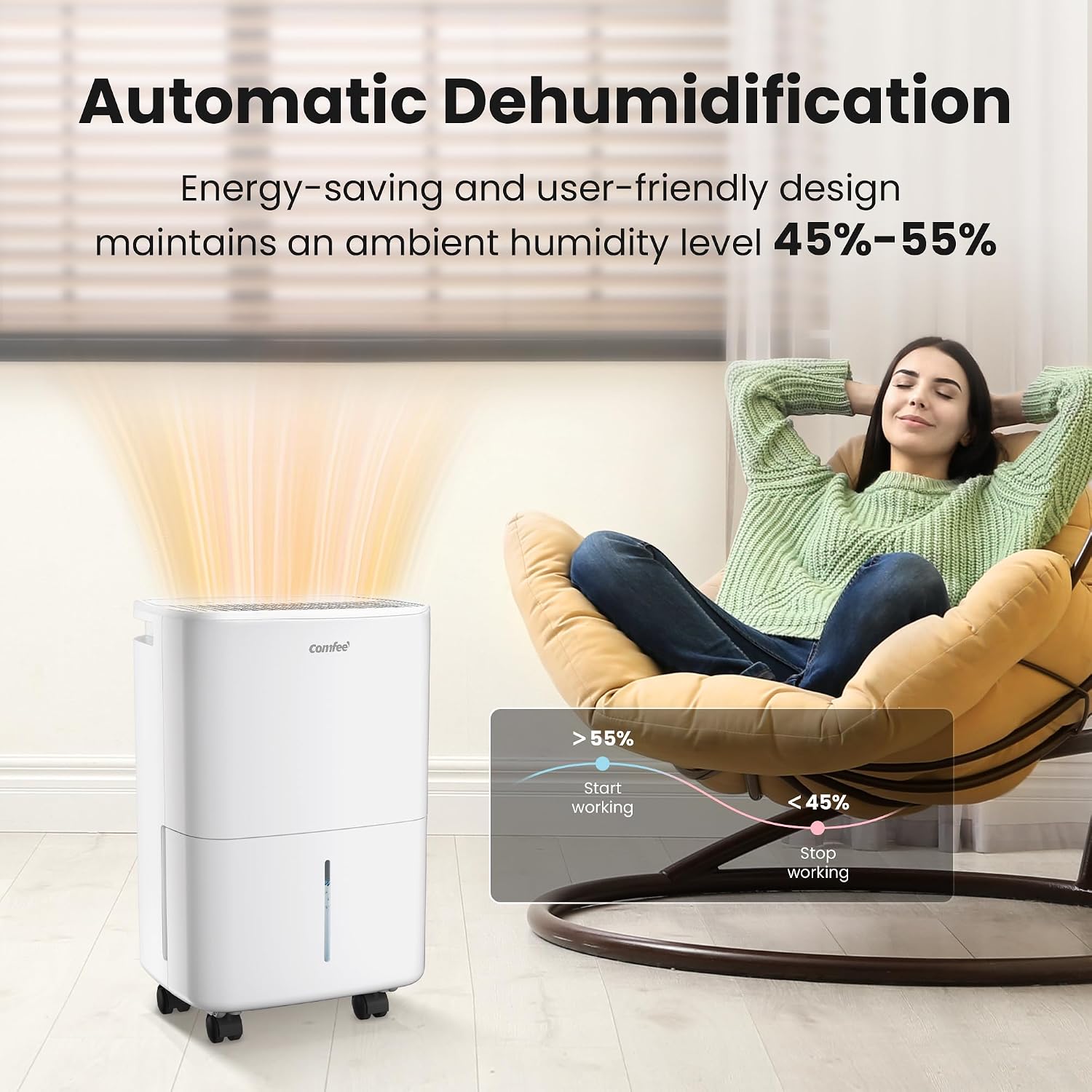 COMFEE' Aqua Dry 10L/DAY Dehumidifier for Home with Larger 2.5L Water Tank, Low Noise Level, Drain Hose, and Continuous Drainage, Ideal for Bedroom, Bathroom, Laundry Drying, Attic, basement, Office - Image 7
