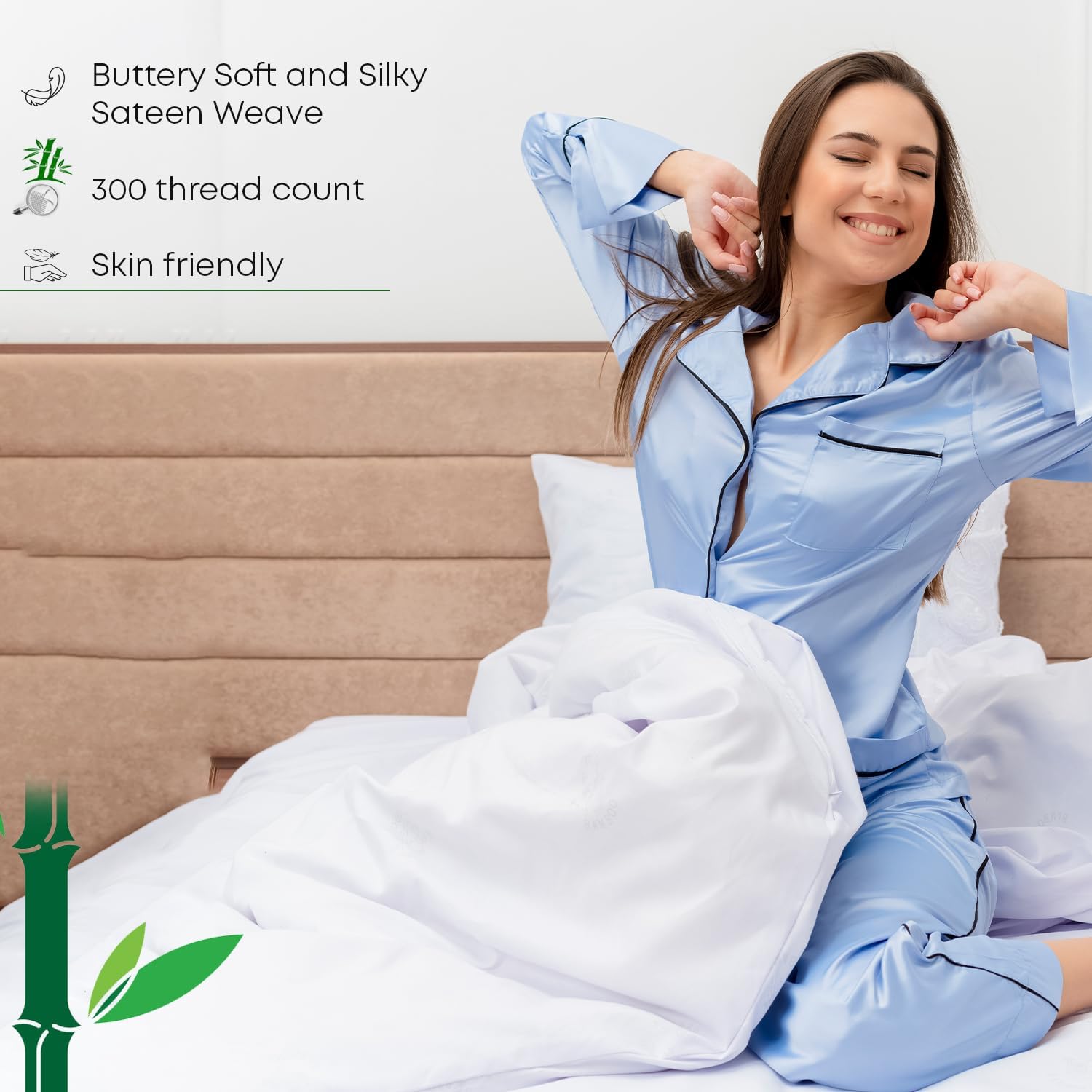 LINENWALAS 100% Organic Bamboo Double Duvet Cover Set with Zipper and Corner Ties, Soft, Cooling Quilt Cover Set, Perfect for Skincare (Double, Avocado Green) - Image 8