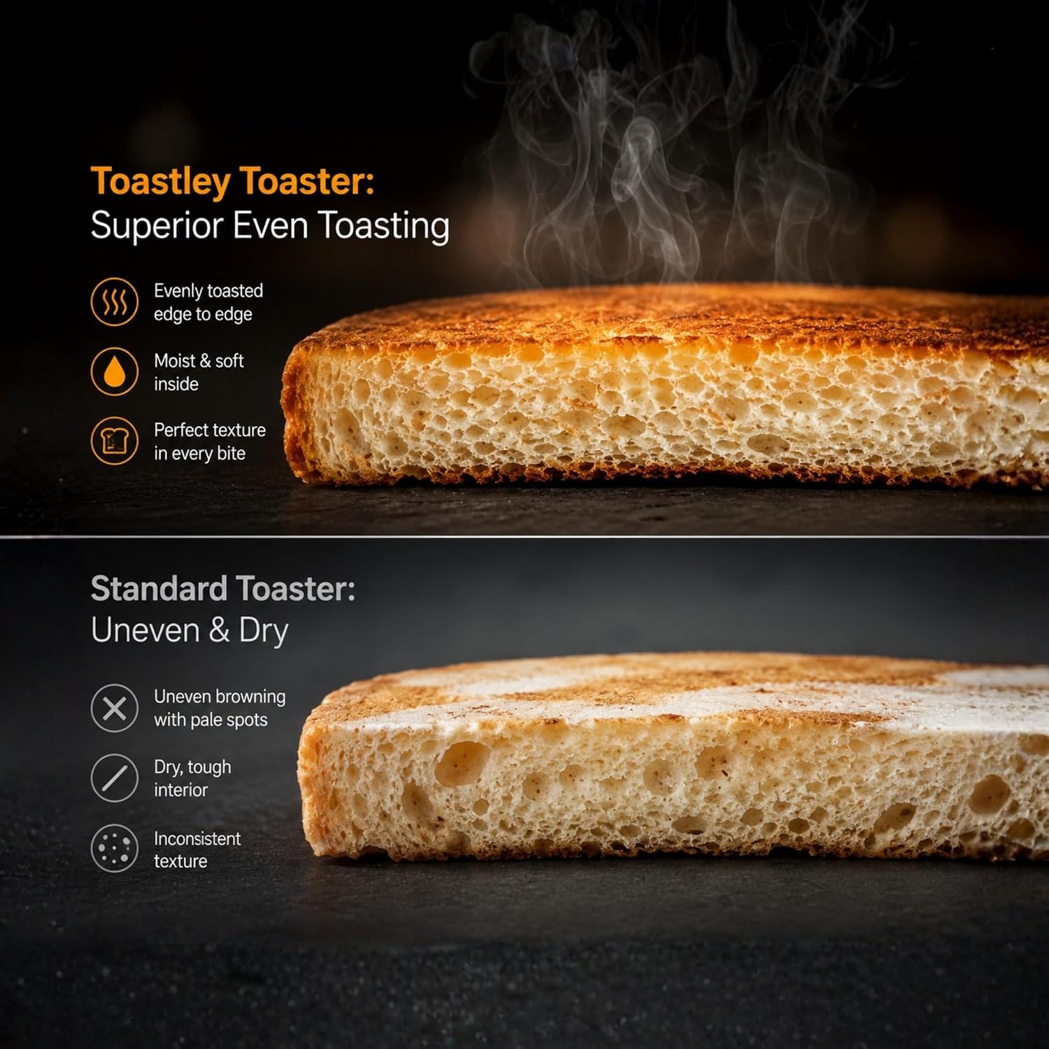 Toastley 4 Slice Smart Toaster with Touchscreen Controls, Dual 4.4" Screens, 6 Browning Levels & 6 Bread Modes, Extra-Wide 120mm Slots, Bagel/Defrost/Reheat, 1760W, Silver Stainless Steel - Image 4