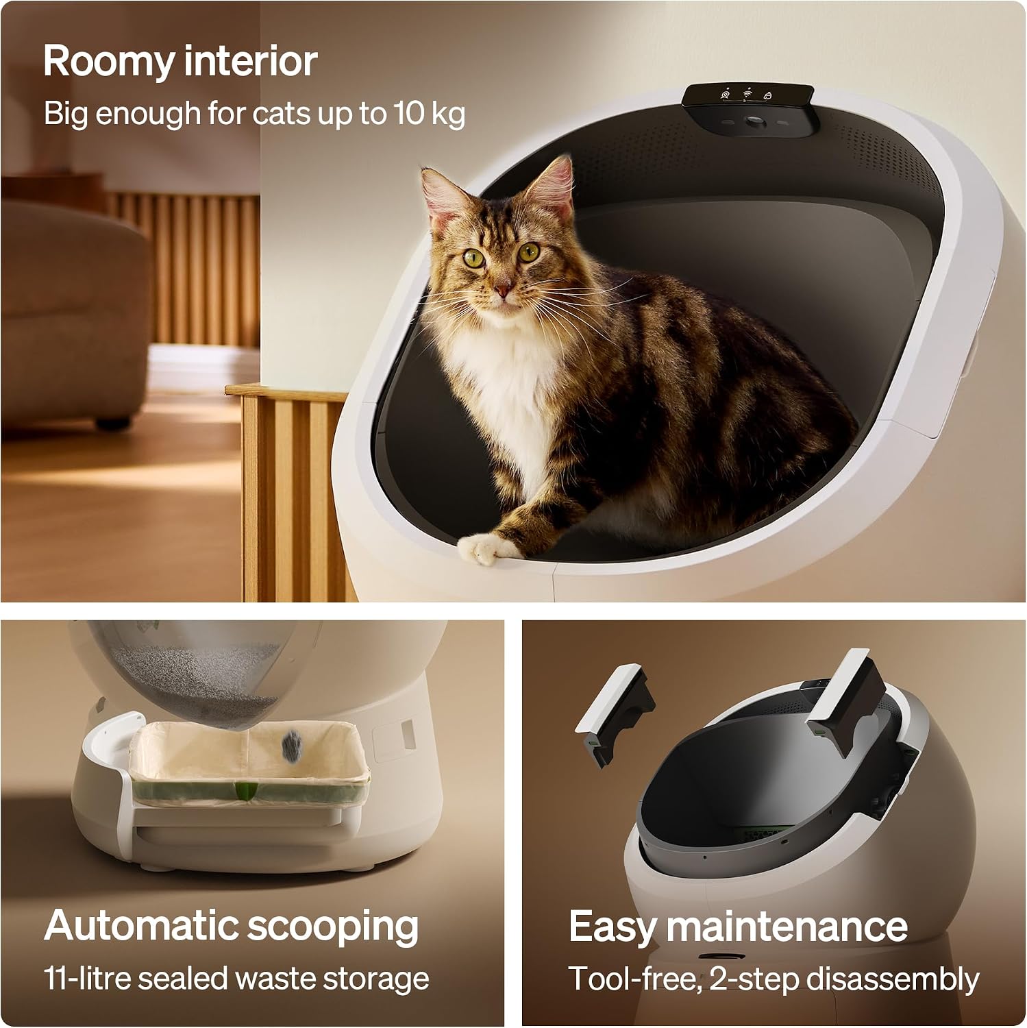 PETLIBRO Automatic Litter Box Bundle with 2 Rolls Waste Drawer Liners, Carbon Deodorizer, Replacement Litter Mat & Litter Trapping Mat, Open Top Self-Cleaning, AI Waste Analysis