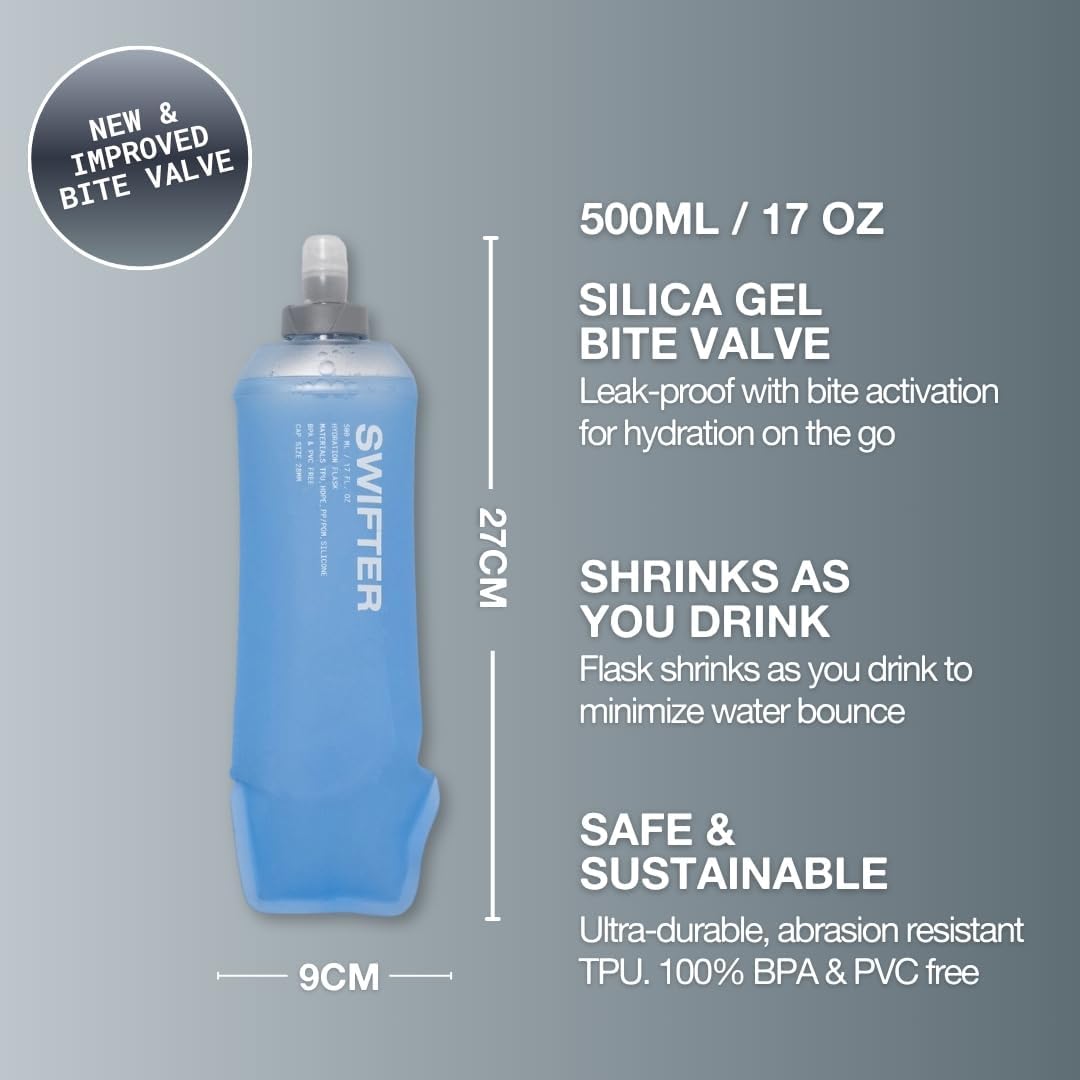 SWIFTER 2x Soft Flask 500ml | Collapsible Running Water Bottle | Handheld or in Vest | Leakproof | Trail Hydration Flask | Soft Water Bottle for Marathon, Hiking - Image 2
