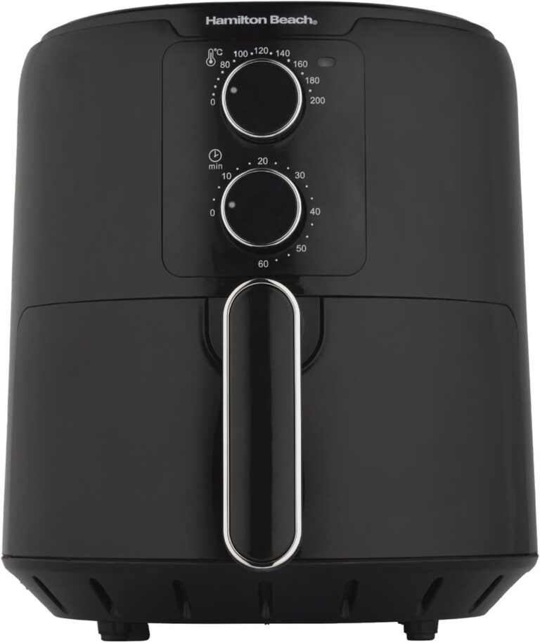 Hamilton Beach Air Fryer, SimpliFry, 4.2L, Manual Controls, 1300W, Adjustable Temperature, Adjustable Timer, 60 Min Timer, Energy Saving, Air Fry, Roast, Bake, Reheat, Black - HB4001