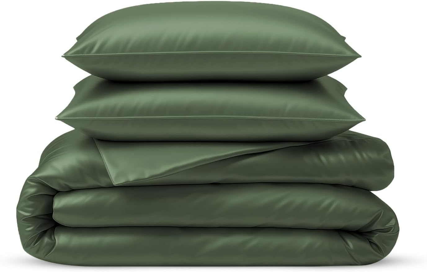 LINENWALAS 100% Organic Bamboo Double Duvet Cover Set with Zipper and Corner Ties, Soft, Cooling Quilt Cover Set, Perfect for Skincare (Double, Avocado Green)