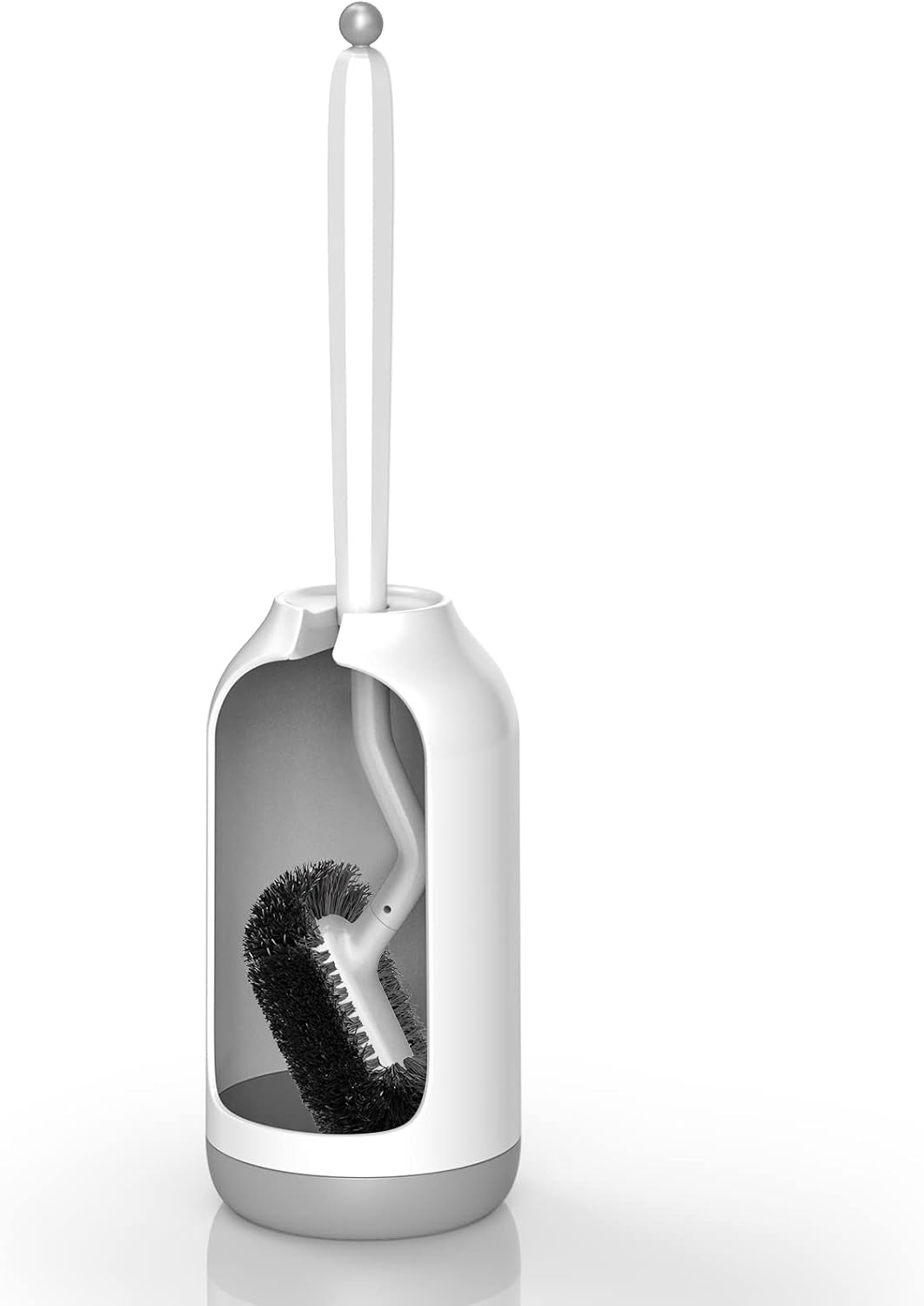 HAMITOR Toilet Bowl Brush Holder Set: Curved Design with Holder for Deep Cleaning Under Rim - Compact Hidden Scrubber for Small Space - Modern RV Bathroom Accessories - (1, White)