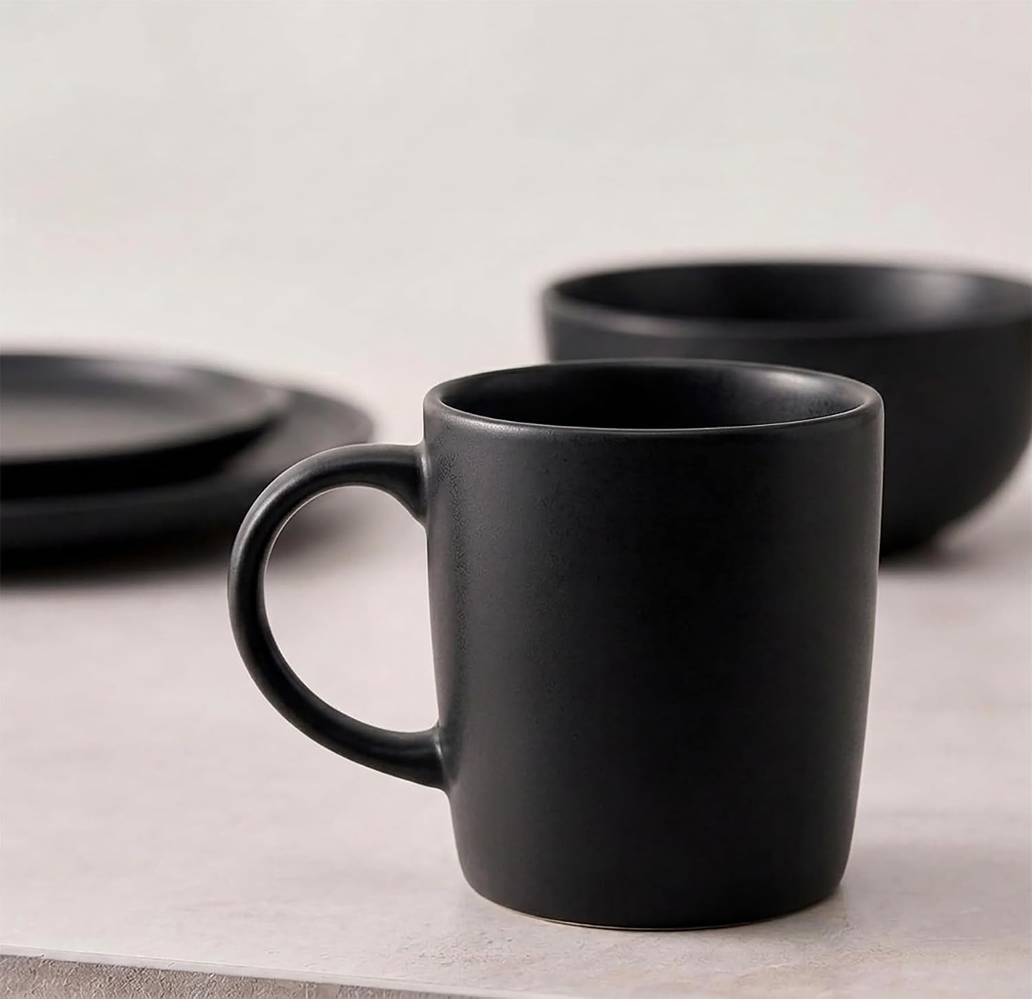 simpa 24PCS Époque Matt Black Glaze Stoneware Dinner Set: 6 Dinner Plates, 6 Side Plates, 6 Bowls & 6 Mugs. Dishwasher & Microwave Safe. - Image 5