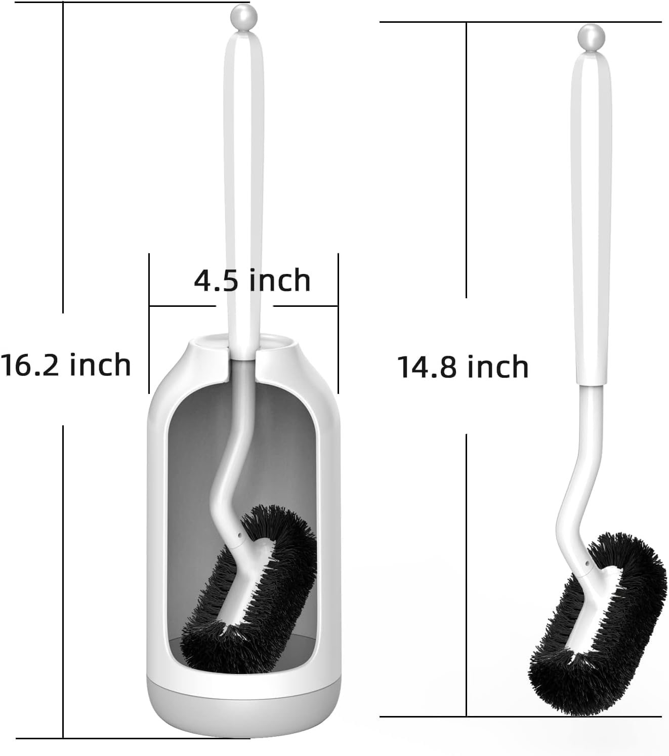 HAMITOR Toilet Bowl Brush Holder Set: Curved Design with Holder for Deep Cleaning Under Rim - Compact Hidden Scrubber for Small Space - Modern RV Bathroom Accessories - (1, White) - Image 7