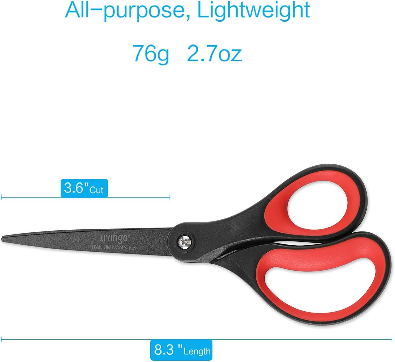 LIVINGO 2 Pack 8" Titanium Non-Stick Scissors, Professional Stainless Steel Comfort Grip, All-Purpose, Straight Office Stationery Craft Paper Fabric Household Sharp Shears Set for DIY(Red/Black) - Image 2