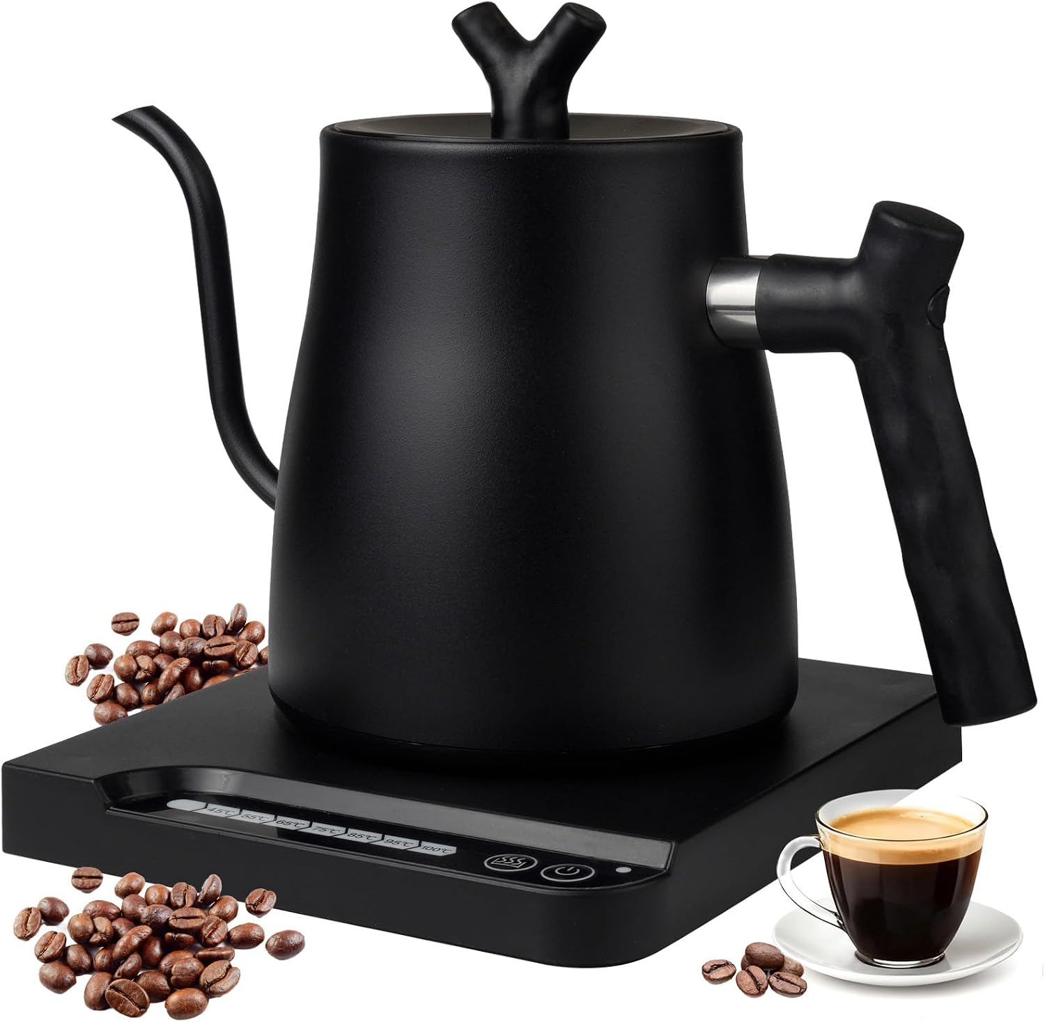Gooseneck Kettle,1L Electric Gooseneck Kettle for Pour Over Coffee & Tea,45-100°C Temp Intelligent Control and Stainless Steel Inner,Quick Heating for Home, Office