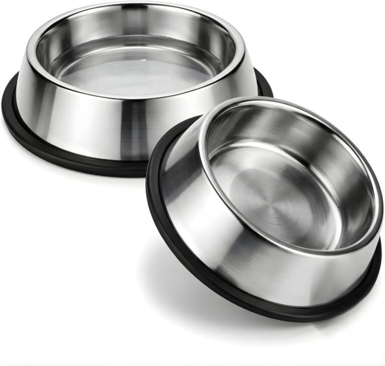Dog Bowls Pack of 2, Stainless Steel Dog Bowls with Anti Slip Base, Non Slip Food and Water Bowls for Small to Medium Dogs (700ml)