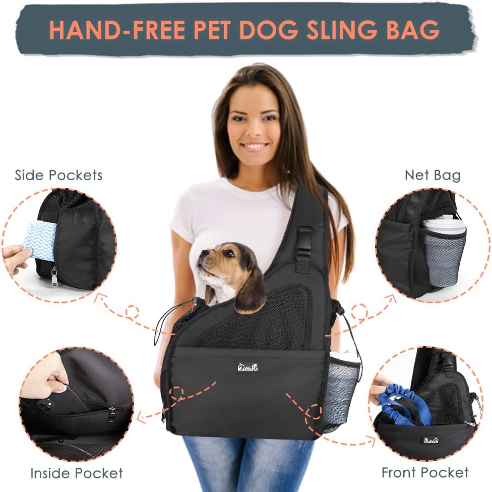 Nasjac Pet Dog Sling Carrier, Hands Free Papoose Front Carrier Small Dog Puppy Walking Breathable Mesh Hard Bottom Support Adjustable Padded Strap Pocket Safety Belt Travel Bag Washable - Image 3