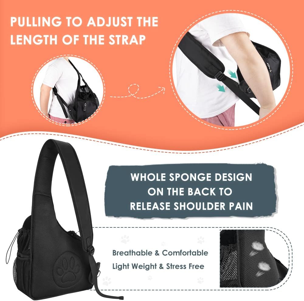 Nasjac Pet Dog Sling Carrier, Hands Free Papoose Front Carrier Small Dog Puppy Walking Breathable Mesh Hard Bottom Support Adjustable Padded Strap Pocket Safety Belt Travel Bag Washable - Image 4