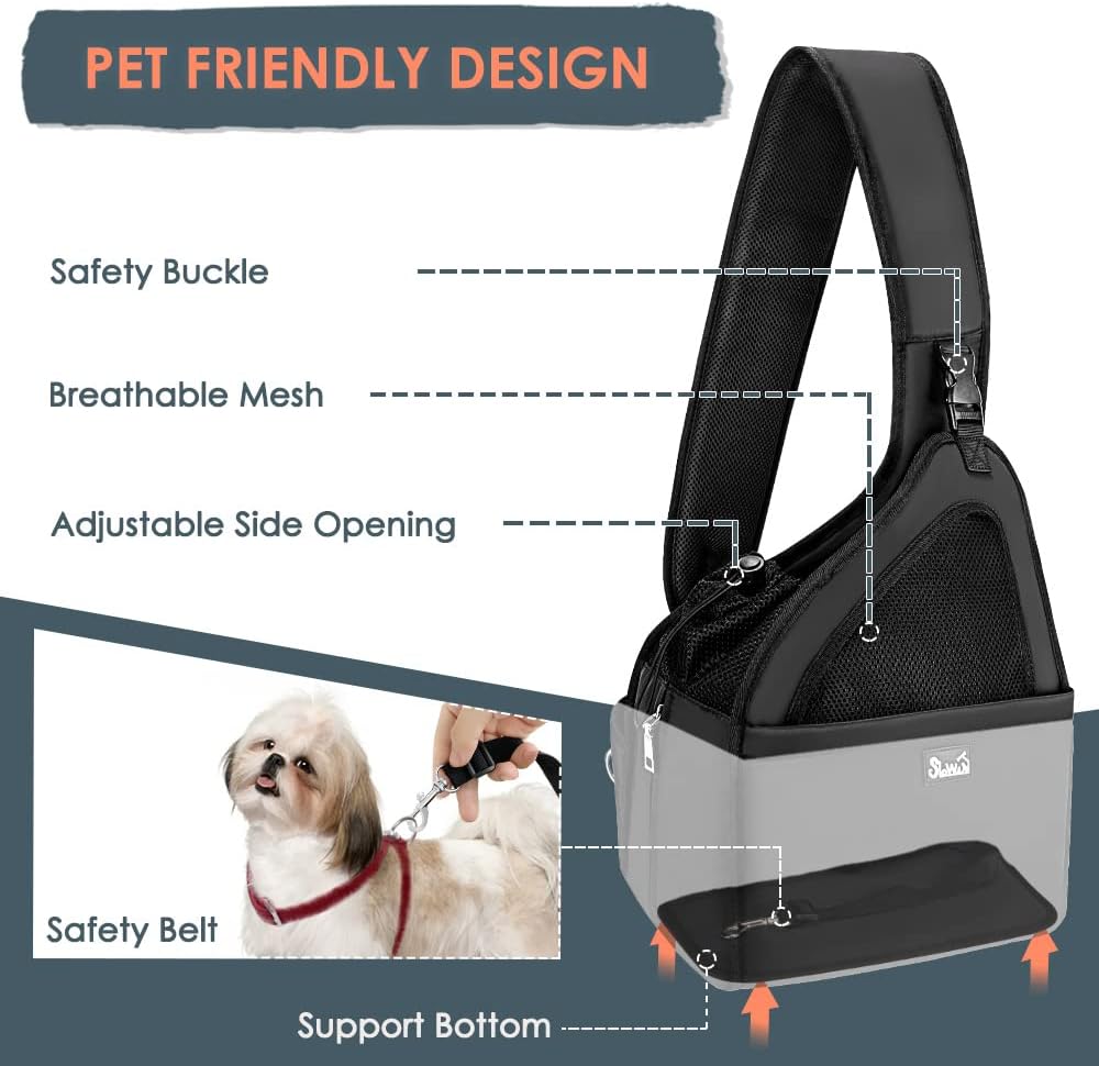 Nasjac Pet Dog Sling Carrier, Hands Free Papoose Front Carrier Small Dog Puppy Walking Breathable Mesh Hard Bottom Support Adjustable Padded Strap Pocket Safety Belt Travel Bag Washable - Image 2