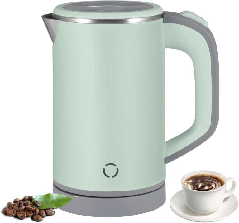 Travel Kettle, Low Wattage Kettle, 800ml Electric Travel Kettles Small, Fast Boiling, Portable Mini Cordless Camping Kettles Stainless Steel for Caravan, Motorhome, Bedroom, Office (Green)