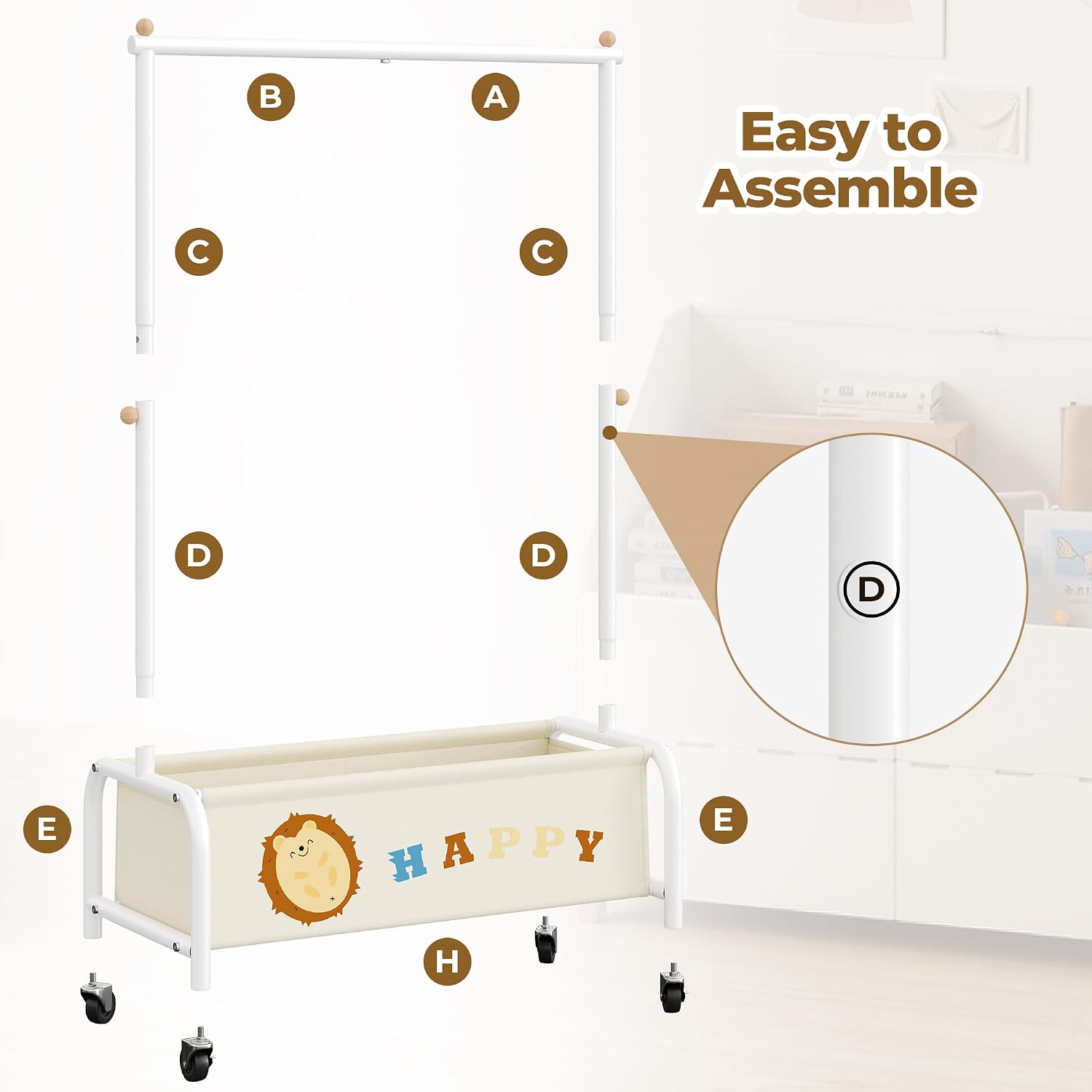 GRANNY SAYS Kids Clothes Rail with Wheels, Heavy Duty Dressing Up Rail for Kids, Free Standing Clothes Rack for Children, Toddler Wardrobe Clothing Rail for Nursery Child's Room Organising, Beige - Image 5