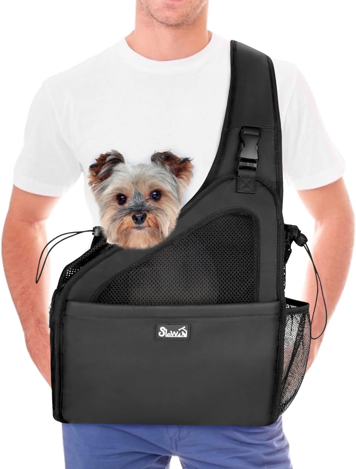 Nasjac Pet Dog Sling Carrier, Hands Free Papoose Front Carrier Small Dog Puppy Walking Breathable Mesh Hard Bottom Support Adjustable Padded Strap Pocket Safety Belt Travel Bag Washable