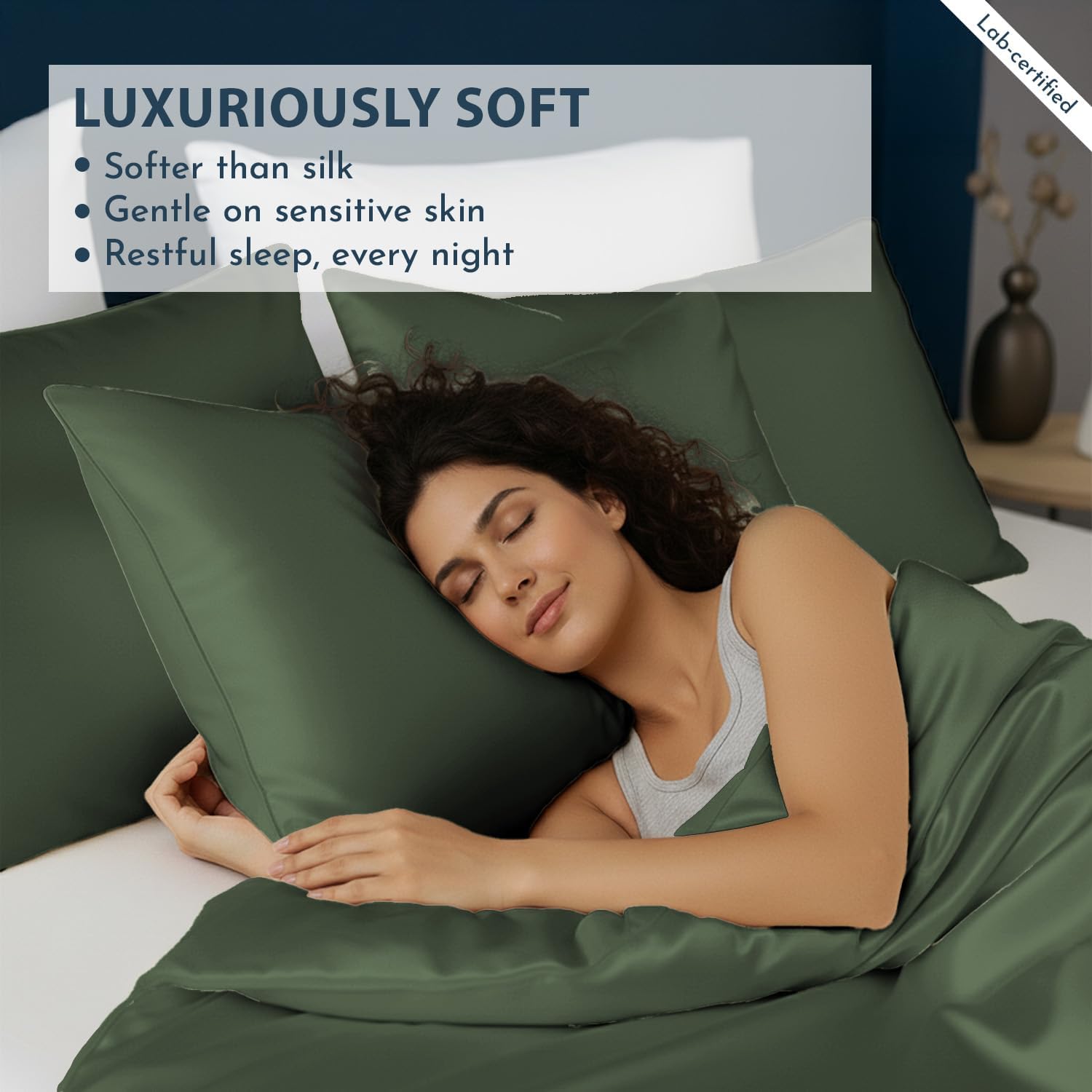 LINENWALAS 100% Organic Bamboo Double Duvet Cover Set with Zipper and Corner Ties, Soft, Cooling Quilt Cover Set, Perfect for Skincare (Double, Avocado Green) - Image 6