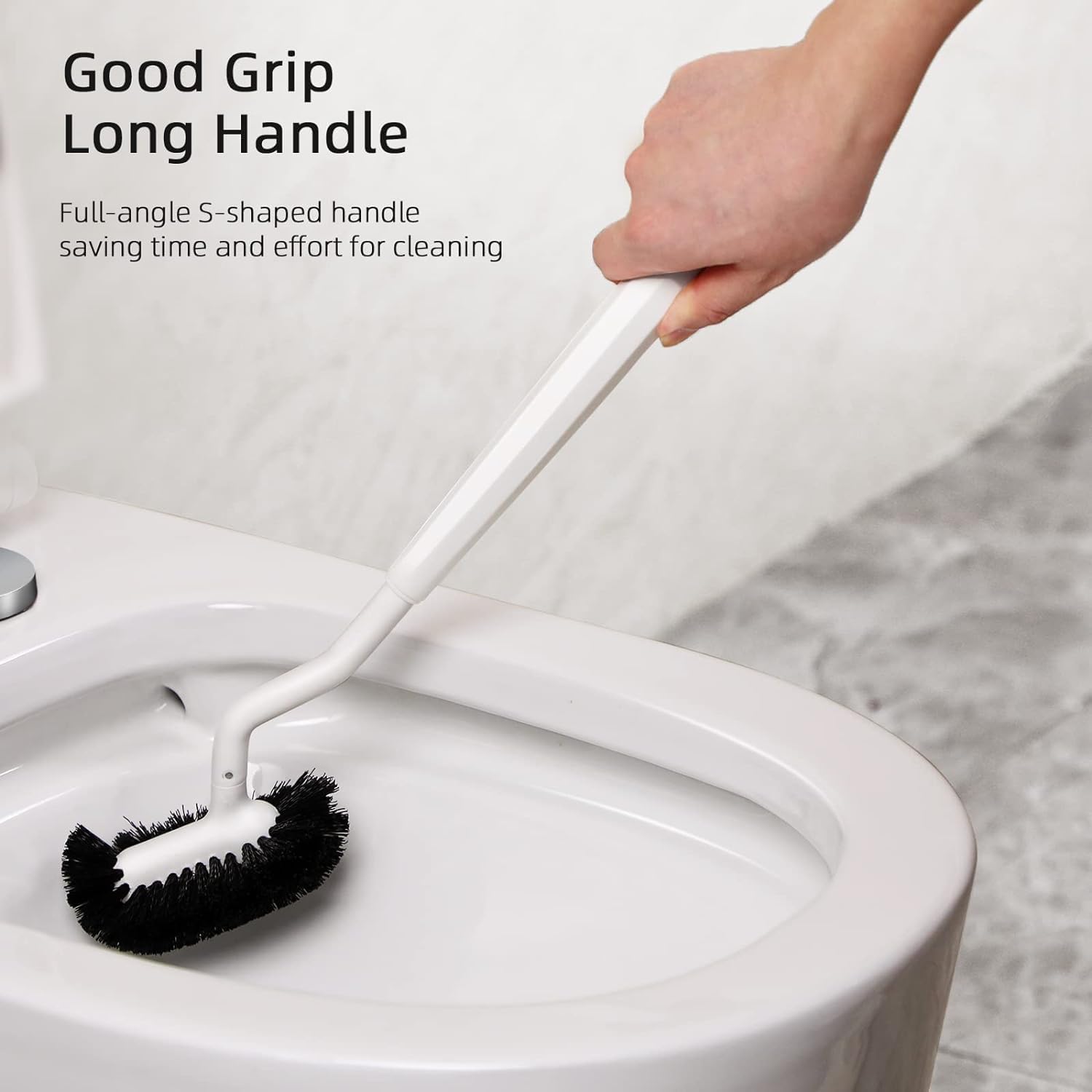 HAMITOR Toilet Bowl Brush Holder Set: Curved Design with Holder for Deep Cleaning Under Rim - Compact Hidden Scrubber for Small Space - Modern RV Bathroom Accessories - (1, White) - Image 5