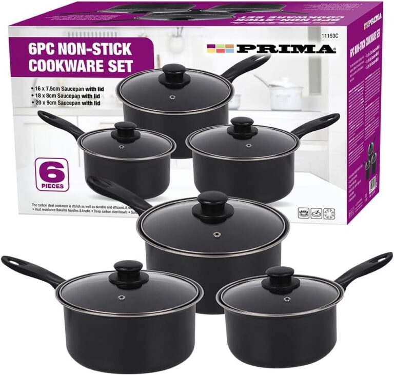 6pc Non Stick Cookware Set with Lids & Bakelite Handle - Carbon Steel Cooking Pan Saucepan Set Pot and Frying Pans | Suitable for Gas, Electric, Halogen and Solid Hotplates - Tempered Glass Lid, Black