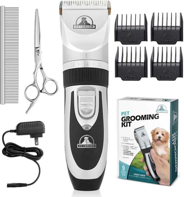 Pet Union Professional Dog Grooming Kit - Rechargeable, Cordless Pet Grooming Clippers & Complete Set of Dog Grooming Tools. Low Noise & Suitable for Dogs, Cats and Other Pets (Stainless Steel)