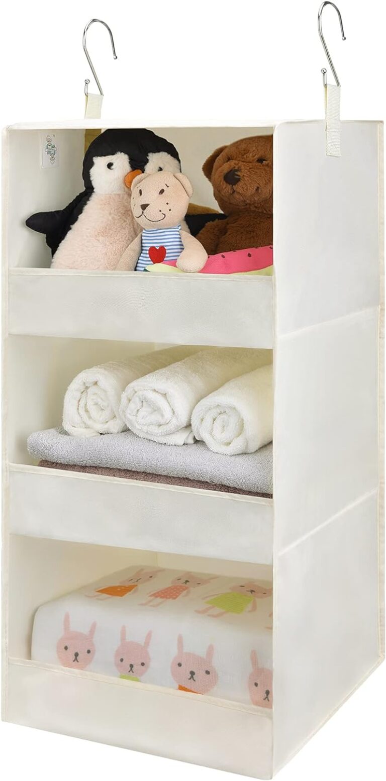 GRANNY SAYS 3 Shelf Hanging Storage Organiser, Pack of 1 Hanging Clothes Organiser for Wardrobe, Foldable 3 Shelves Closet Organizer for Organsing Clothes, Beige