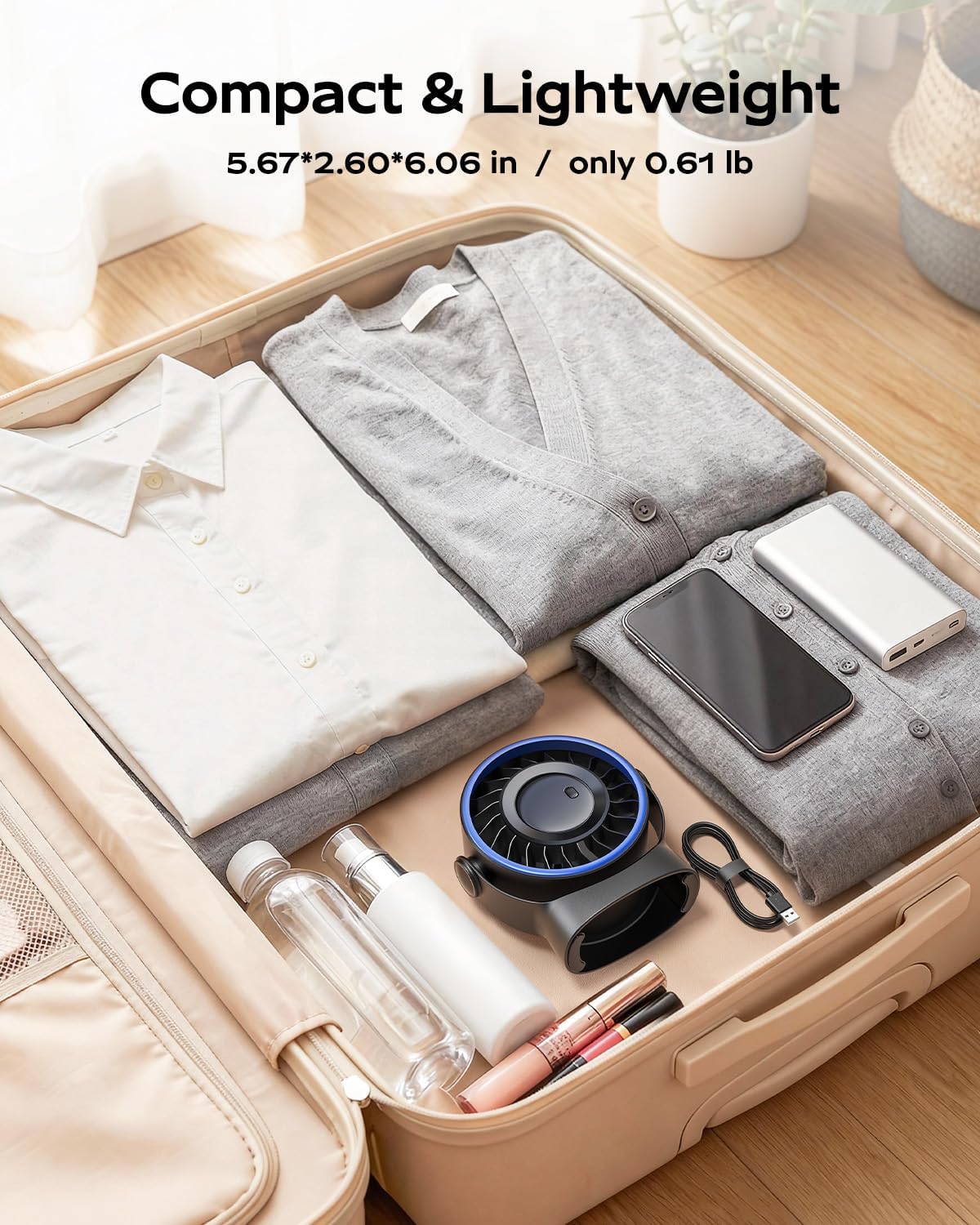 SWEETFULL USB Desk Fan, 4-Speed Powerful Portable Table Fan, 360° Rotatable - Image 5