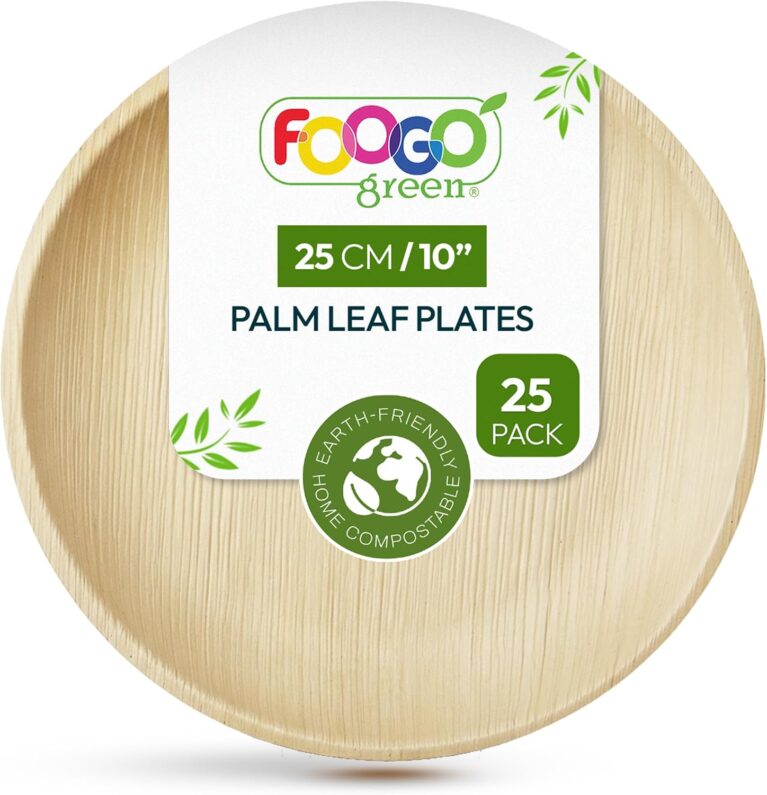 FOOGO Green 25pcs Disposable Palm Leaf Plates, 10"(25cm) Large Round