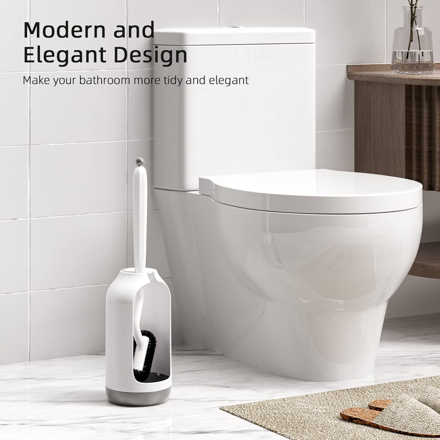 HAMITOR Toilet Bowl Brush Holder Set: Curved Design with Holder for Deep Cleaning Under Rim - Compact Hidden Scrubber for Small Space - Modern RV Bathroom Accessories - (1, White) - Image 6