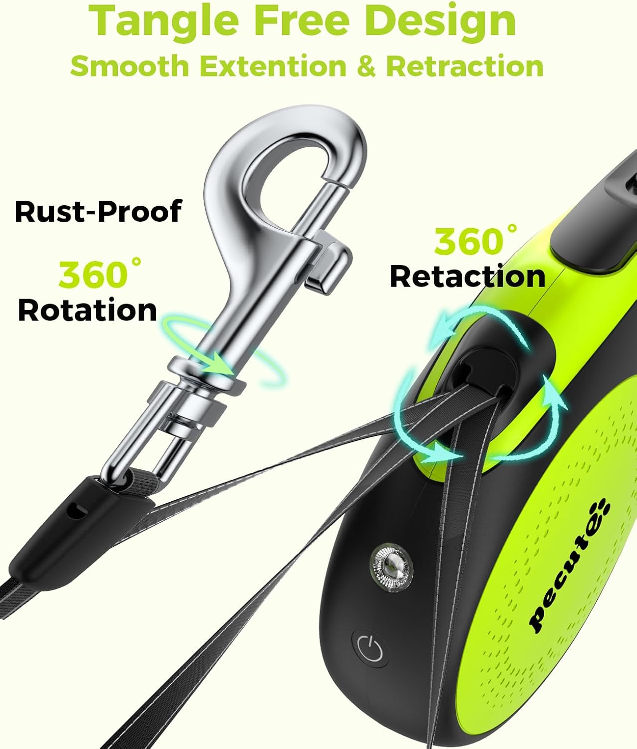 Pecute Retractable Dog Lead with Rechargeable LED Light, 8m/26ft Dog Lead with 360° Tangle-Free Extended Leash, Anti-Slip Handle and Quick Brake Button, Suitable for Dogs Up to 110lbs/50kg in Weight - Image 7
