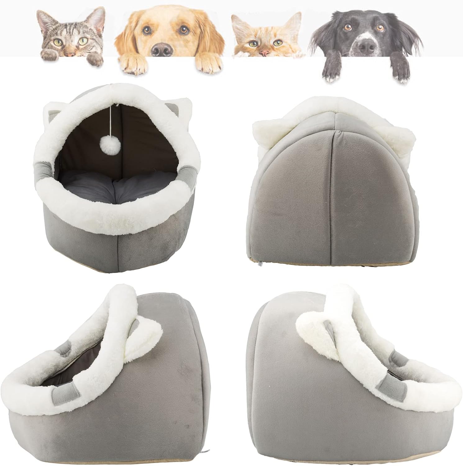 Cat Beds for Indoor with Hanging toy, Small Dog Cave Bed with Anti-Slip, Kitten Tent House Removable Cushioned Pillow, Super Soft Calming Pet Sofa Mats Ideal for Cats and Puppy or Rabbit - Image 7