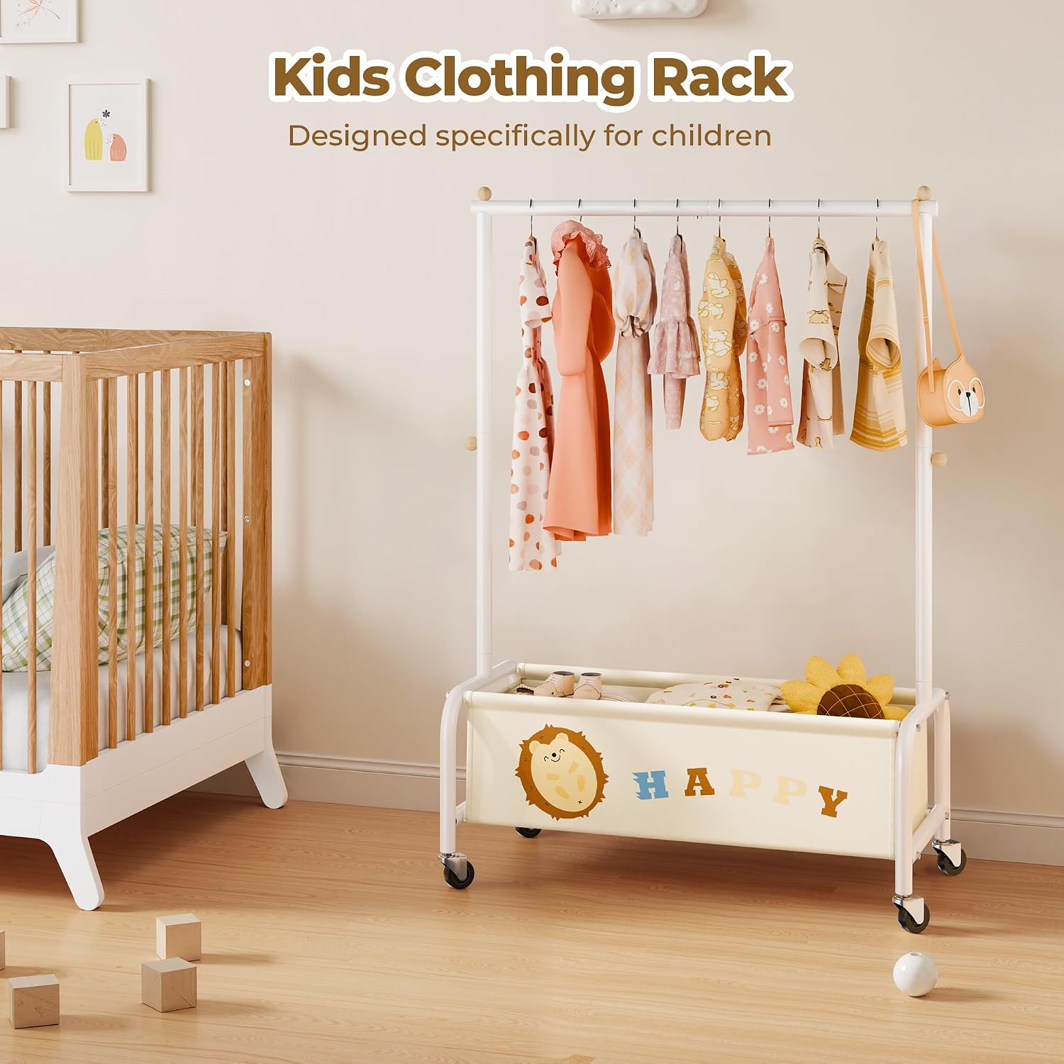 GRANNY SAYS Kids Clothes Rail with Wheels, Heavy Duty Dressing Up Rail for Kids, Free Standing Clothes Rack for Children, Toddler Wardrobe Clothing Rail for Nursery Child's Room Organising, Beige - Image 7