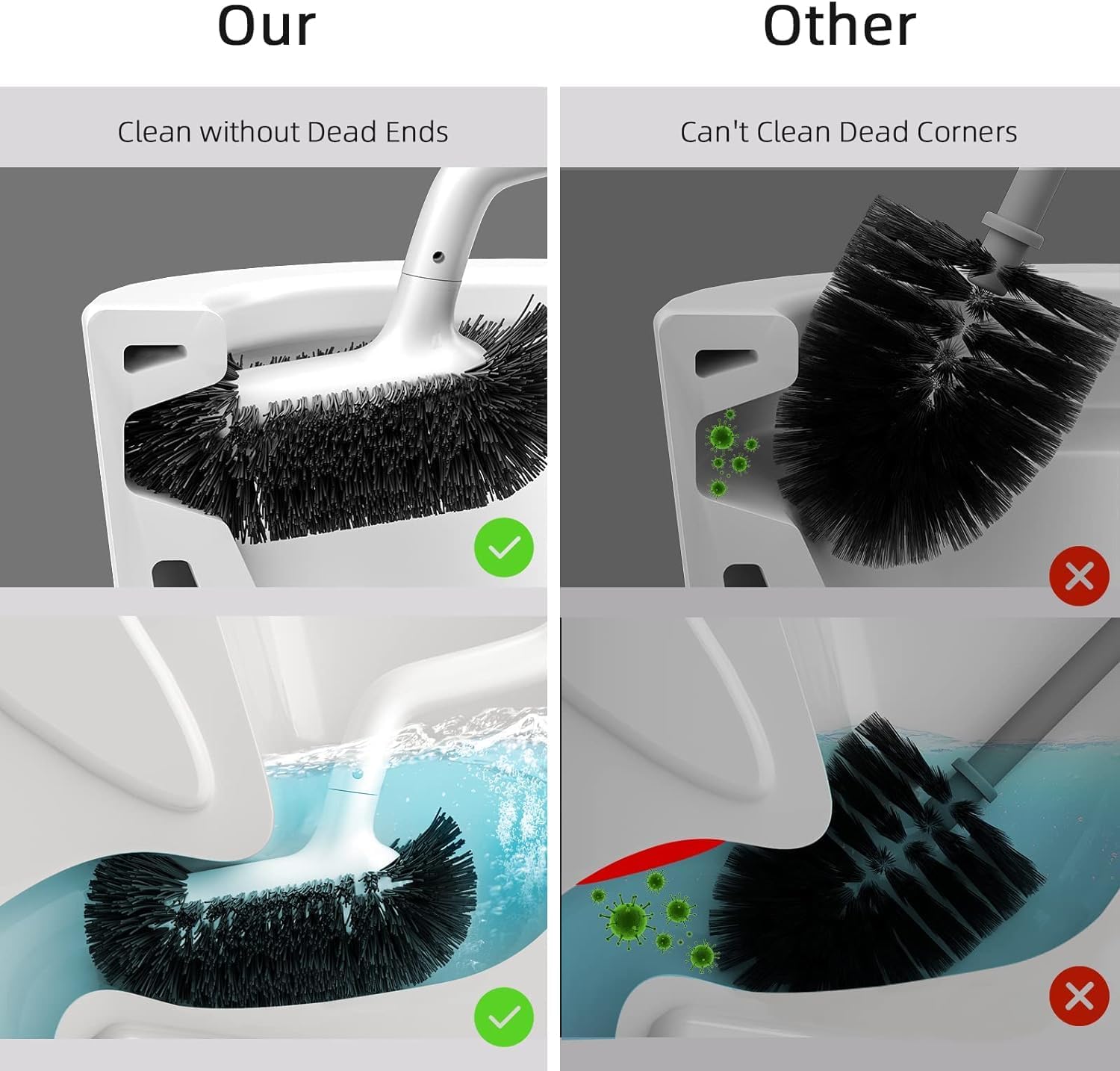 HAMITOR Toilet Bowl Brush Holder Set: Curved Design with Holder for Deep Cleaning Under Rim - Compact Hidden Scrubber for Small Space - Modern RV Bathroom Accessories - (1, White) - Image 3