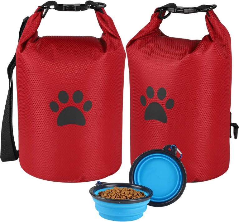 Compact Dog Travel Bag 2-Pack, 11 lb (4.98 kg) Pet Food Storage with Foldable Bowls, Leak-Proof Design for Car Trips, Camping, Day Outings (Red)