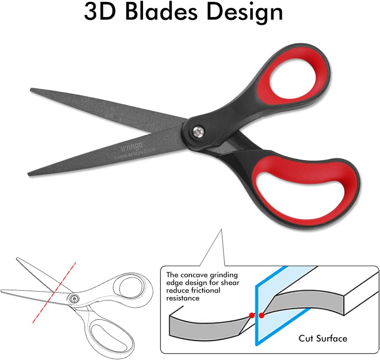 LIVINGO 2 Pack 8" Titanium Non-Stick Scissors, Professional Stainless Steel Comfort Grip, All-Purpose, Straight Office Stationery Craft Paper Fabric Household Sharp Shears Set for DIY(Red/Black) - Image 5