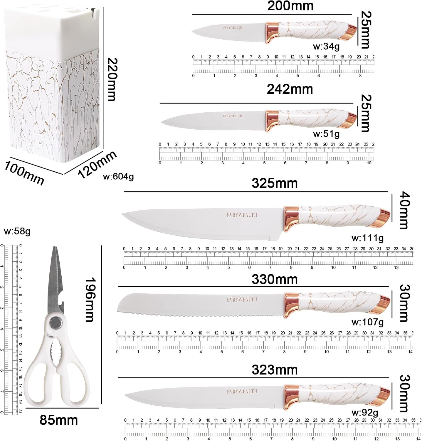 lapelux Kitchen Knife Set - 6 Piece Stainless Steel Knife Set with Block. - Image 5