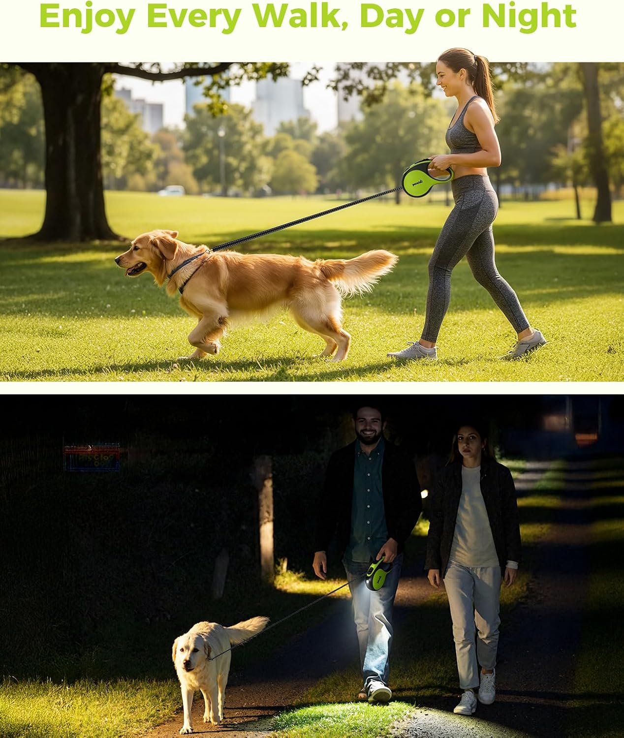 Pecute Retractable Dog Lead with Rechargeable LED Light, 8m/26ft Dog Lead with 360° Tangle-Free Extended Leash, Anti-Slip Handle and Quick Brake Button, Suitable for Dogs Up to 110lbs/50kg in Weight - Image 9