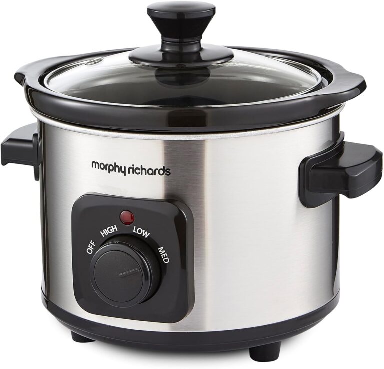 Morphy Richards Slow Cooker, 1.5L, Ceramic Pot, Lightweight & Compact, 3 Heat Settings, Stainless Steel Finish, For Couples, Small Households, Casseroles, Curries, Stews, Chillis, 460300