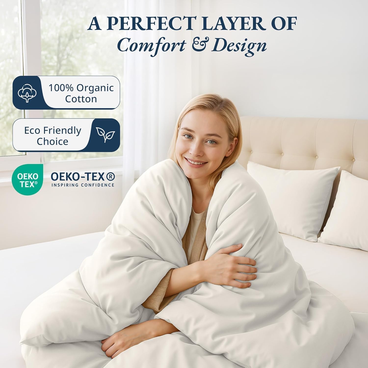 King Size Duvet Cover Sets 100% Organic Cotton, GOTS Certified - White - Image 2