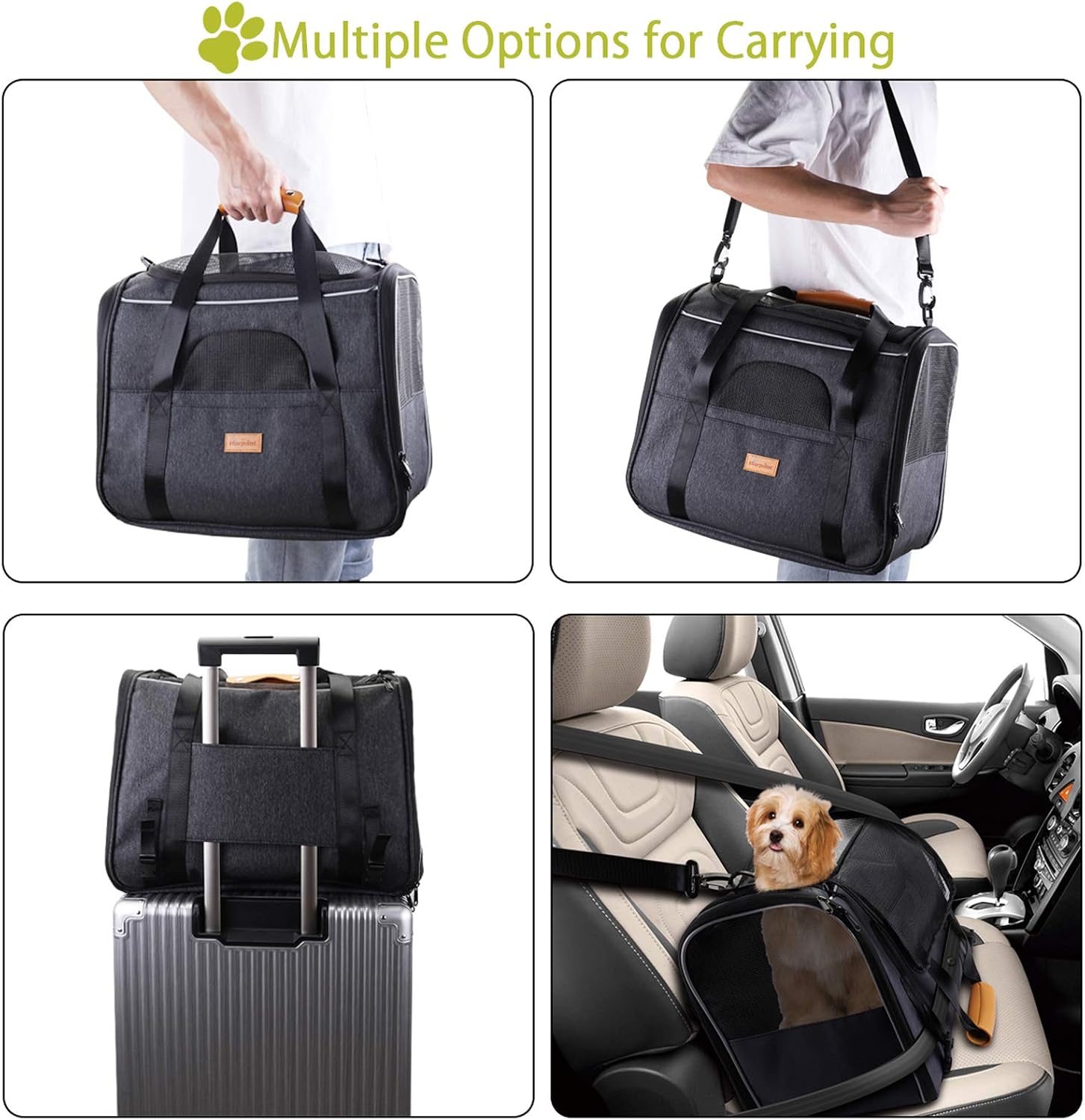 Morpilot Cat Carrier - Airline Approved, Top Opening Portable Dog Bag with Breathable Mesh/Removable Mat, Adjustable Shoulder Strap & Bowl, Foldable Travel Cage, M, Grey (Max 7kg) - Image 4