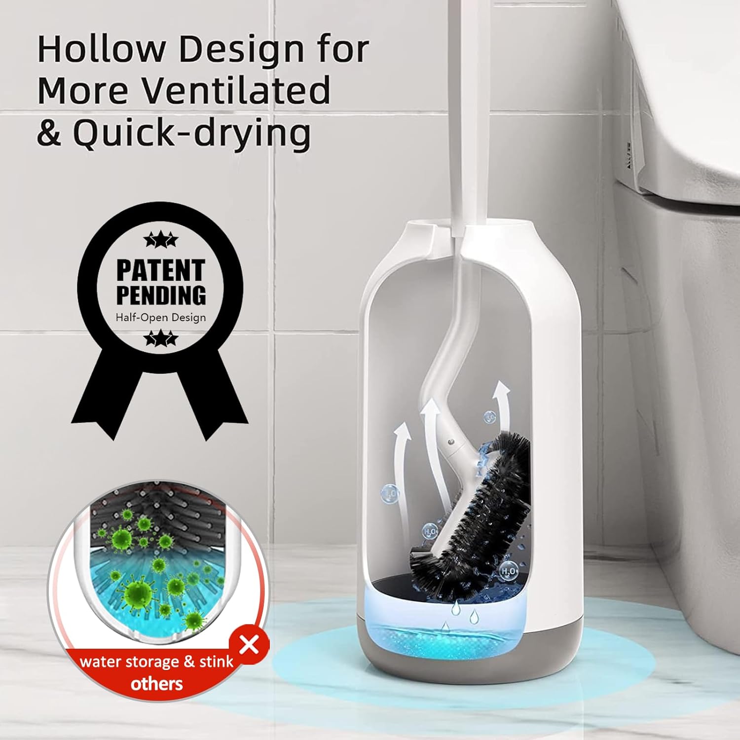 HAMITOR Toilet Bowl Brush Holder Set: Curved Design with Holder for Deep Cleaning Under Rim - Compact Hidden Scrubber for Small Space - Modern RV Bathroom Accessories - (1, White) - Image 4