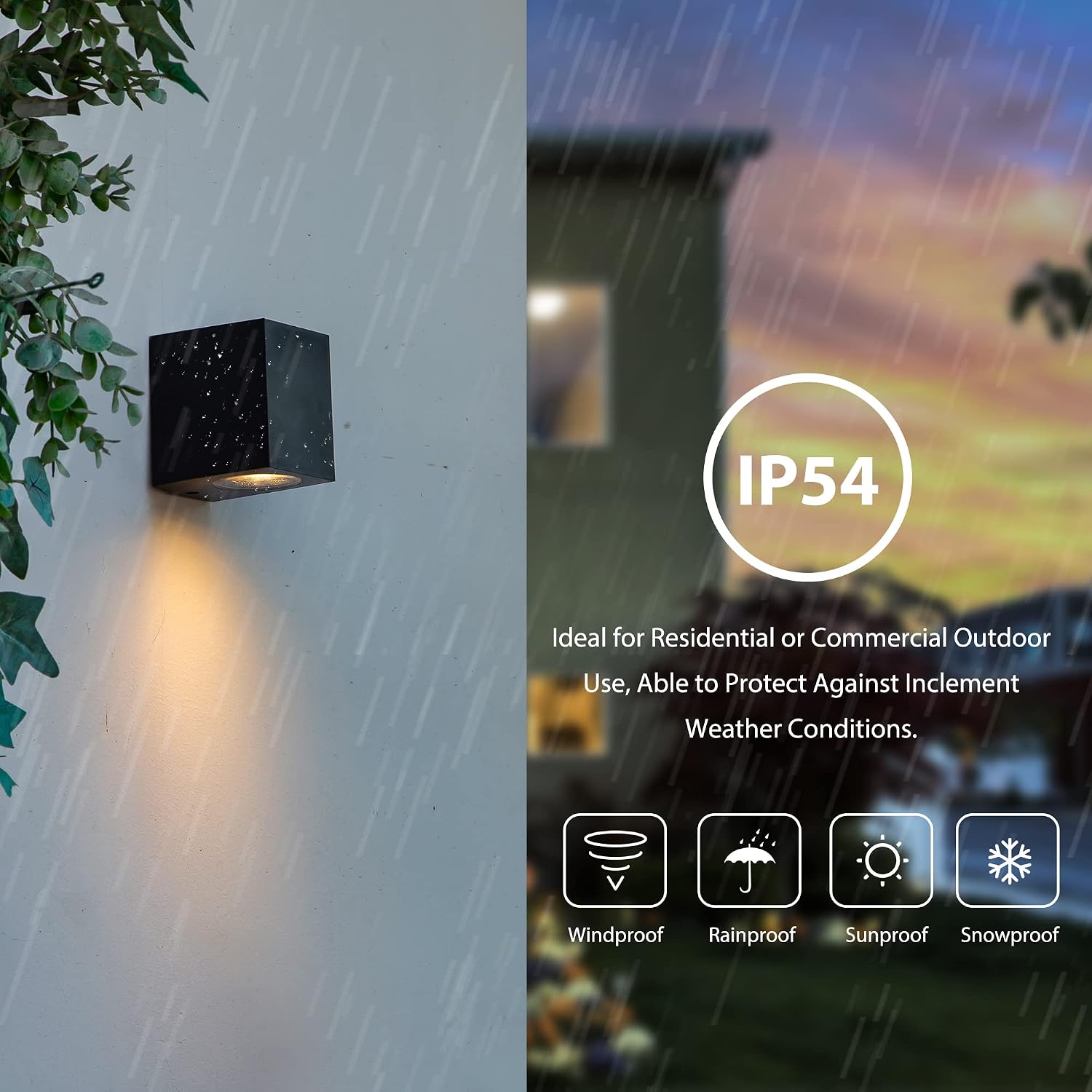 FUDESY 2-Pack LED Modern Wall Wash Lights,7W GU10 IP44 Plastic Single-Headed Black Square Down Lamp Lighting Fixture for Indoor/Outdoor Use,Hallway,Corridor,Balcony,Garden,Bedroom - Image 6