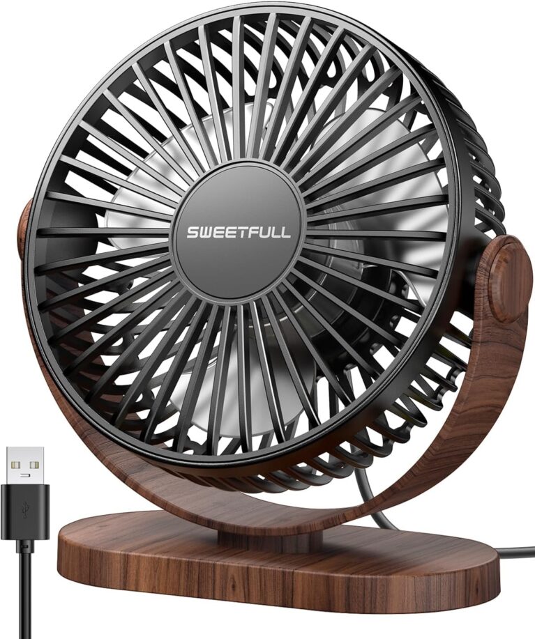 SWEETFULL Desk Fan, Small Portable USB Table Fan, 3 Speeds, 360° Adjustable