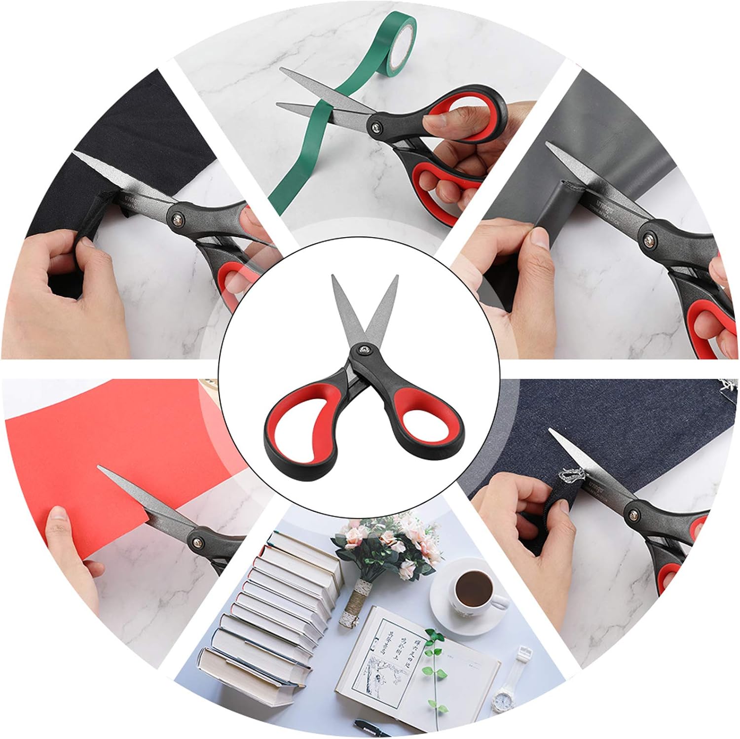 LIVINGO 2 Pack 8" Titanium Non-Stick Scissors, Professional Stainless Steel Comfort Grip, All-Purpose, Straight Office Stationery Craft Paper Fabric Household Sharp Shears Set for DIY(Red/Black) - Image 6