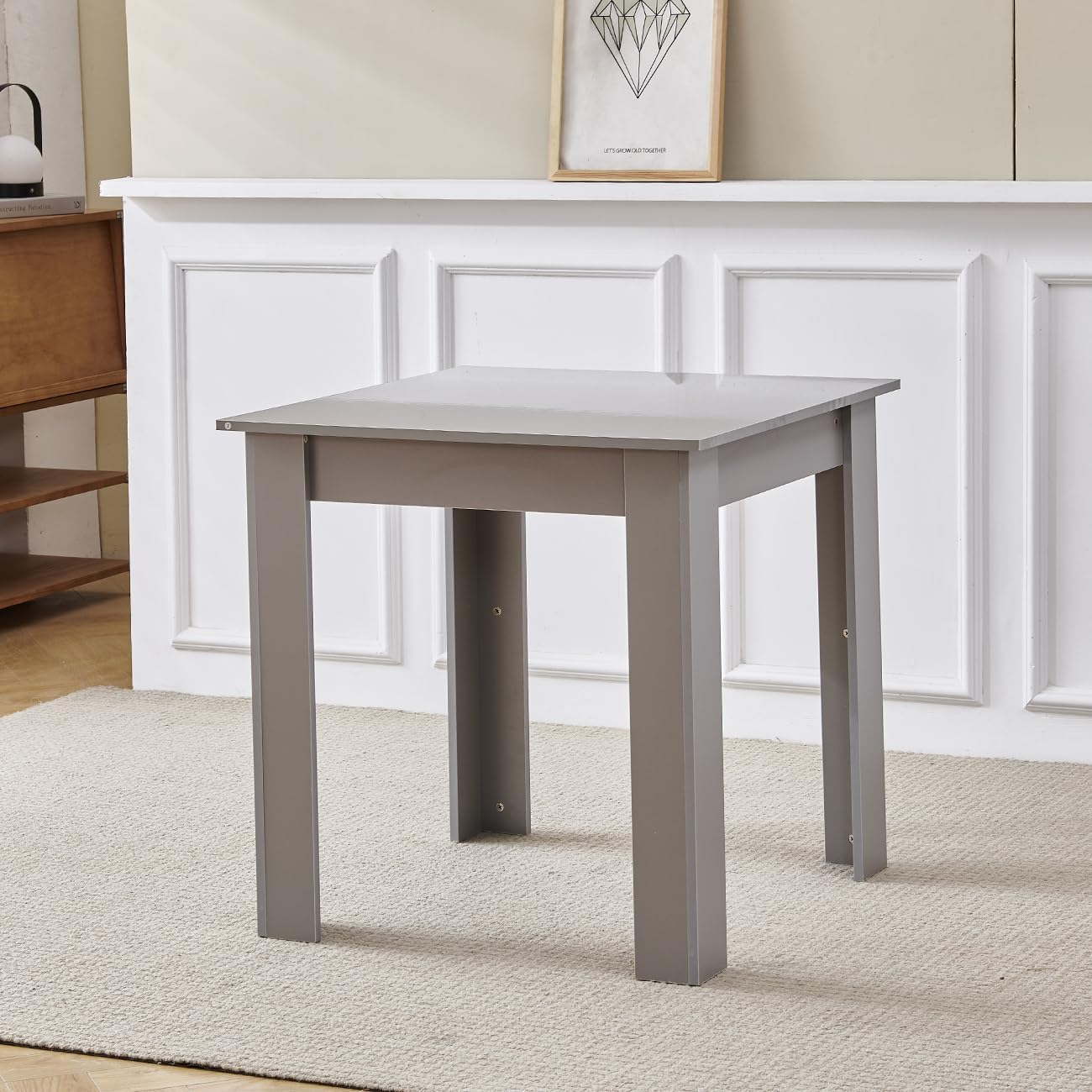 Rainbow Tree Modern 3 Piece Dining Room Table and Chairs Set, Wooden Square Table with 2 Chairs for Small Space Apartment Space Saving (Grey Table+2 Grey Argyle Velvet Chair) - Image 5