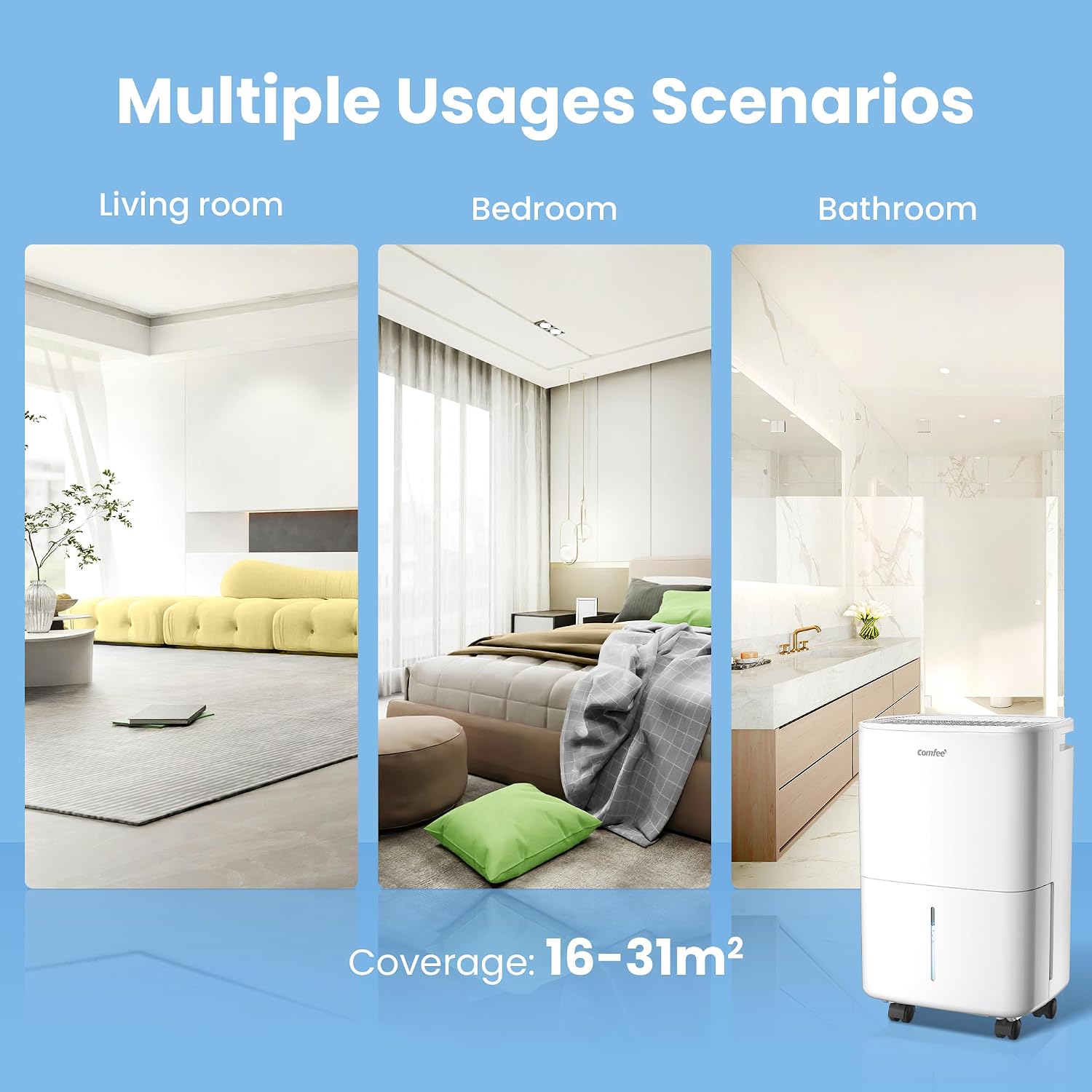 COMFEE' Aqua Dry 10L/DAY Dehumidifier for Home with Larger 2.5L Water Tank, Low Noise Level, Drain Hose, and Continuous Drainage, Ideal for Bedroom, Bathroom, Laundry Drying, Attic, basement, Office - Image 6