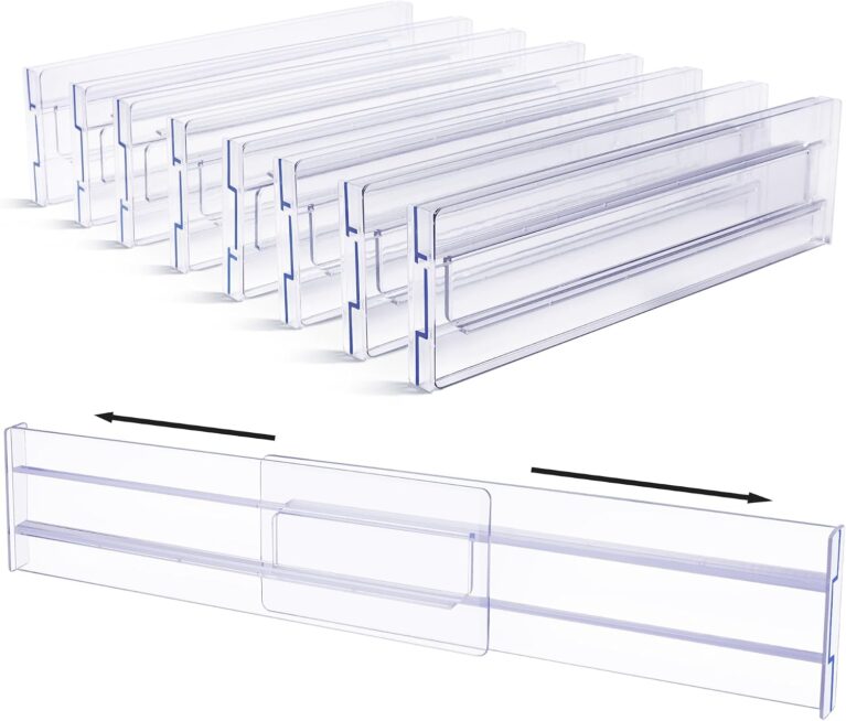 Vtopmart 8 Pack Drawer Dividers, 3.2" High Expandable from 12.2-21.4" Adjustable Drawer Organisers，Clear Plastic Drawers Separators for Clothing, Kitchen Utensils and Office Storage