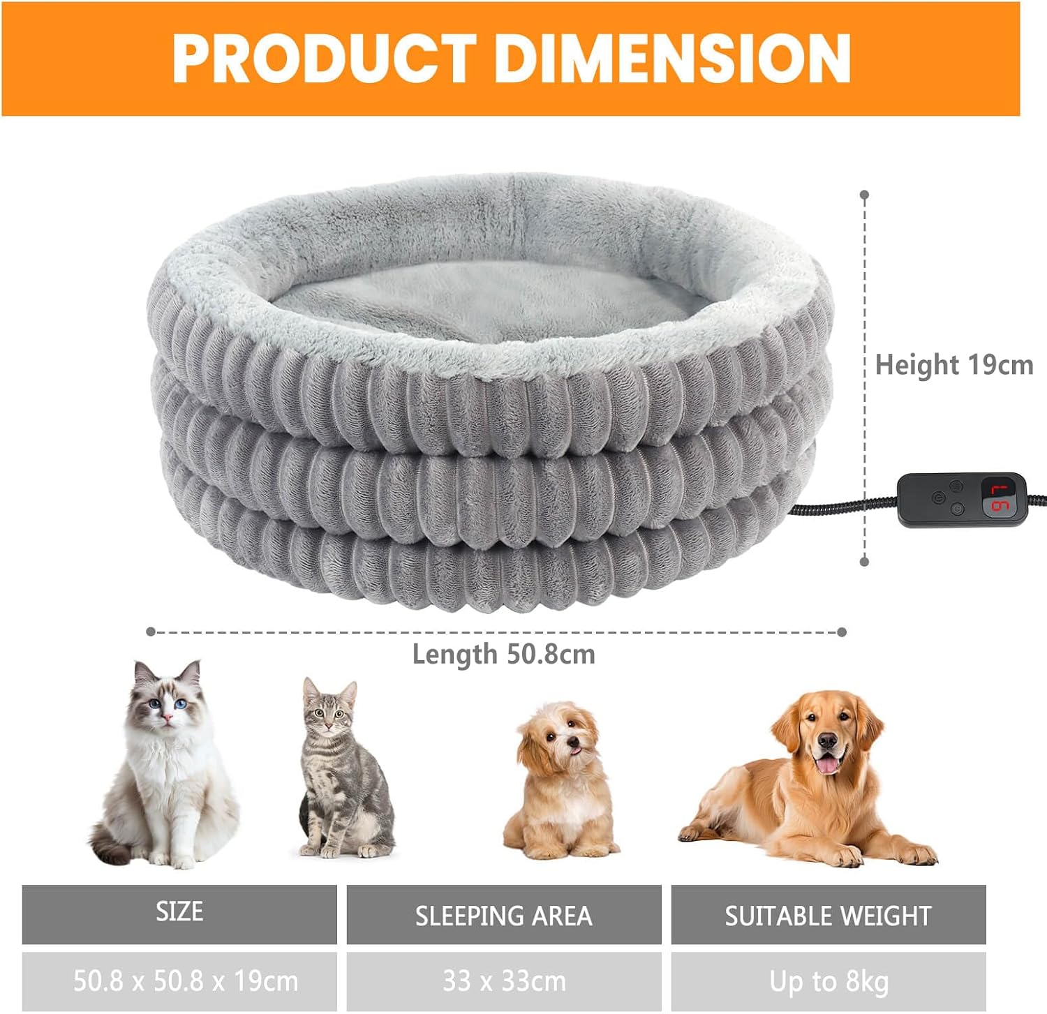 Heated Cat Bed, Round Donut Washable Deep Sleep Calming Heated Pet Beds for Indoor Cats and Small Dogs, Comfort Electric Thermal Cat Warming Bed with Adjustable Heating Pad - Image 6