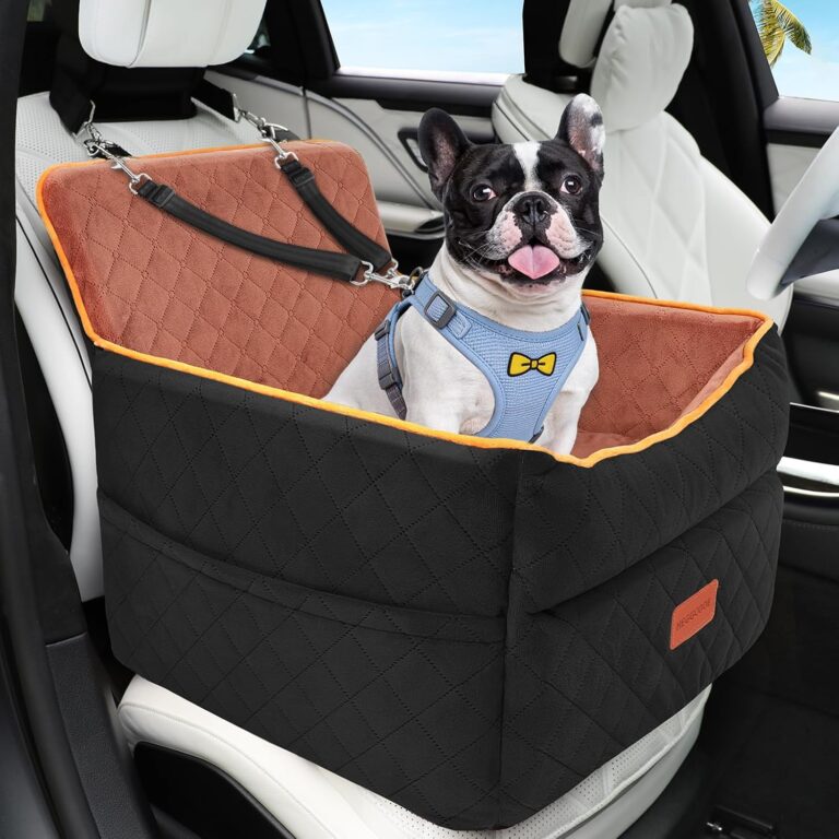 HEGGCOOE Small Dog Car Seat, Memory Foam Dog Booster Seats with Thick Cushion for Medium Dogs Under 35lbs, Detachable Washable Pet Car Seat with Storage Pockets,2 Safety Belts-Black/Z