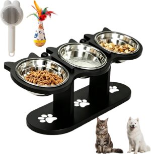 3-in-1 Cat Bowls with Stand Tilted,...