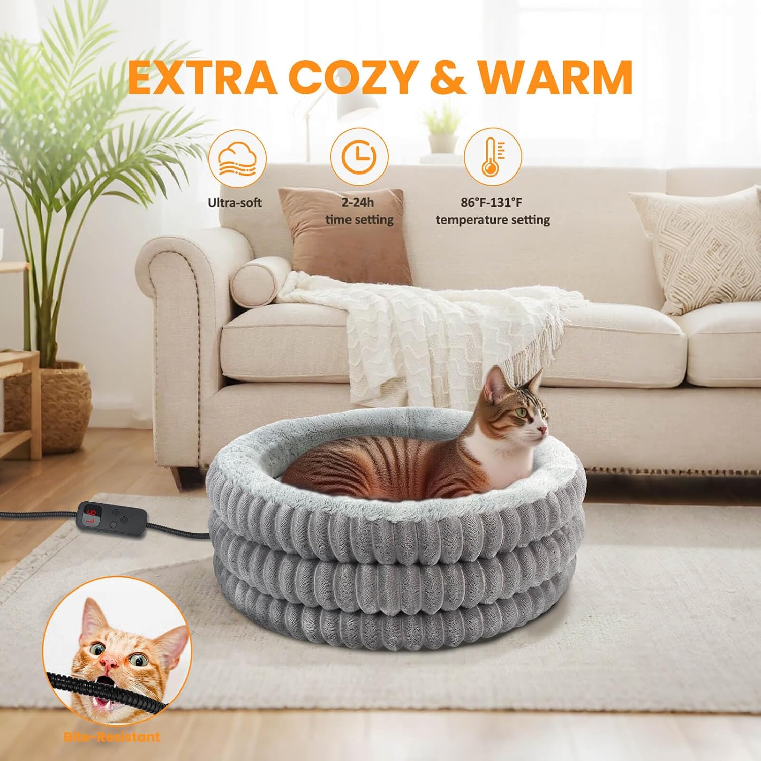 Heated Cat Bed, Round Donut Washable Deep Sleep Calming Heated Pet Beds for Indoor Cats and Small Dogs, Comfort Electric Thermal Cat Warming Bed with Adjustable Heating Pad - Image 7