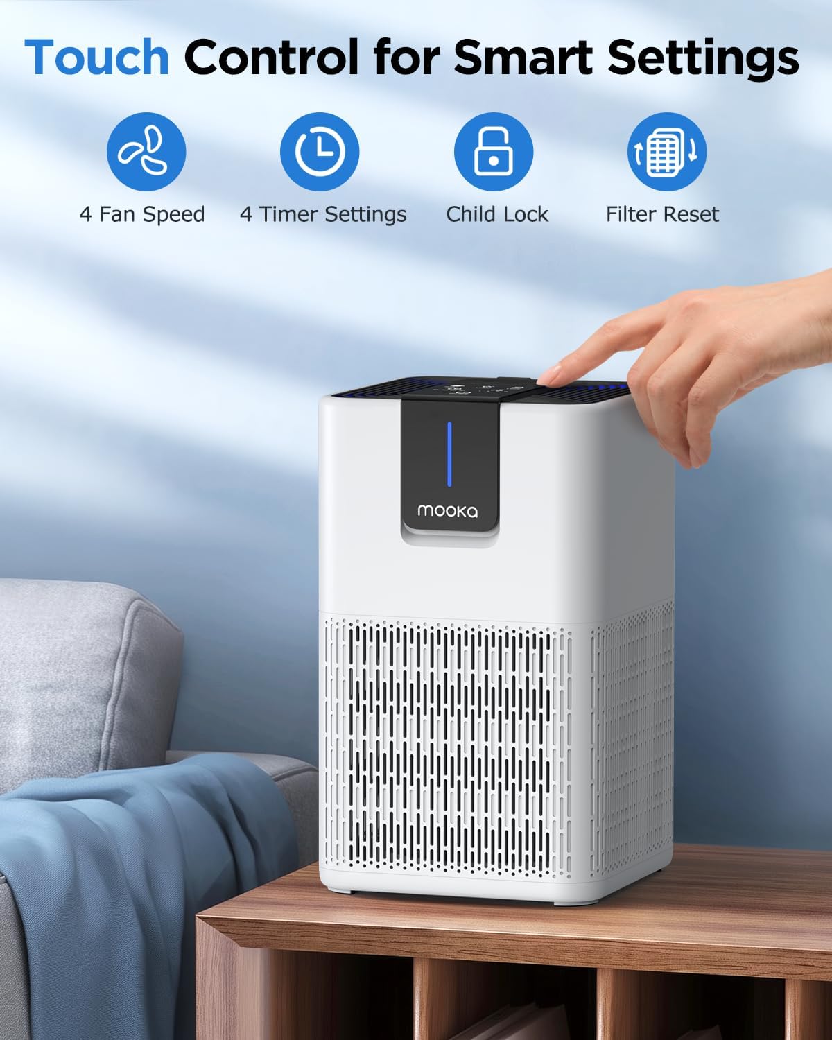MOOKA Air Purifiers for Bedroom Home Up to 1250 Ft², HEPA+Activated Carbon - Image 7
